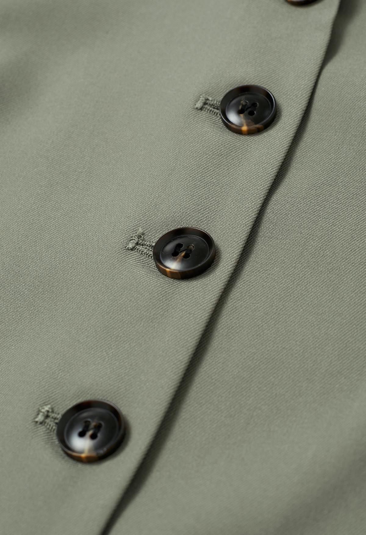Set aus Weste mit Knopfleiste vorne und plissiertem Minirock in Grau