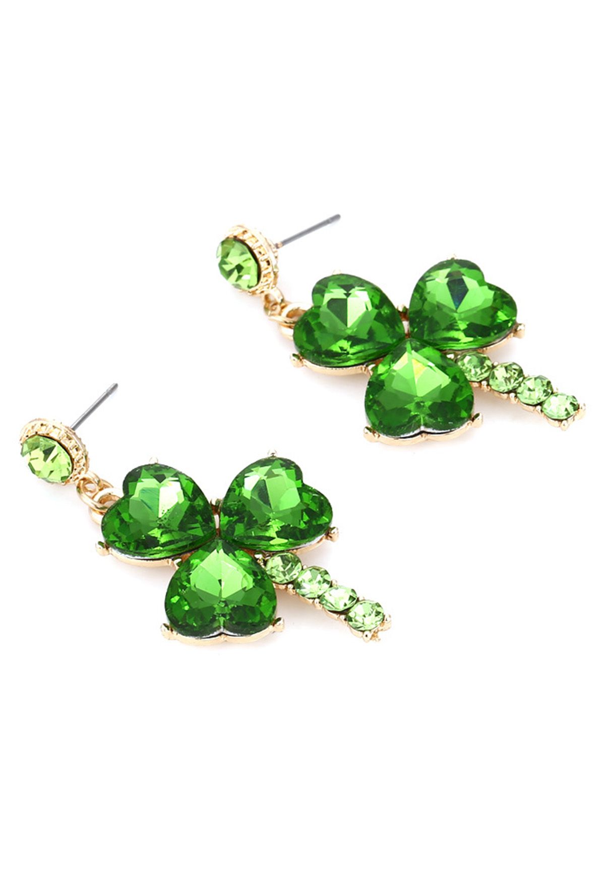 Grüne Kleeblatt-Ohrringe mit Strasssteinen