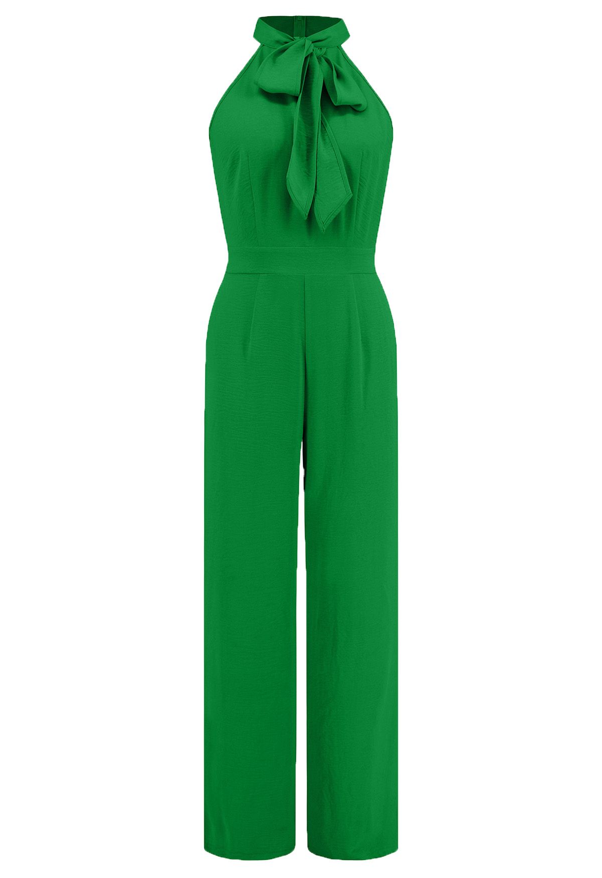 Eleganter Neckholder-Jumpsuit mit Schleife in Grün