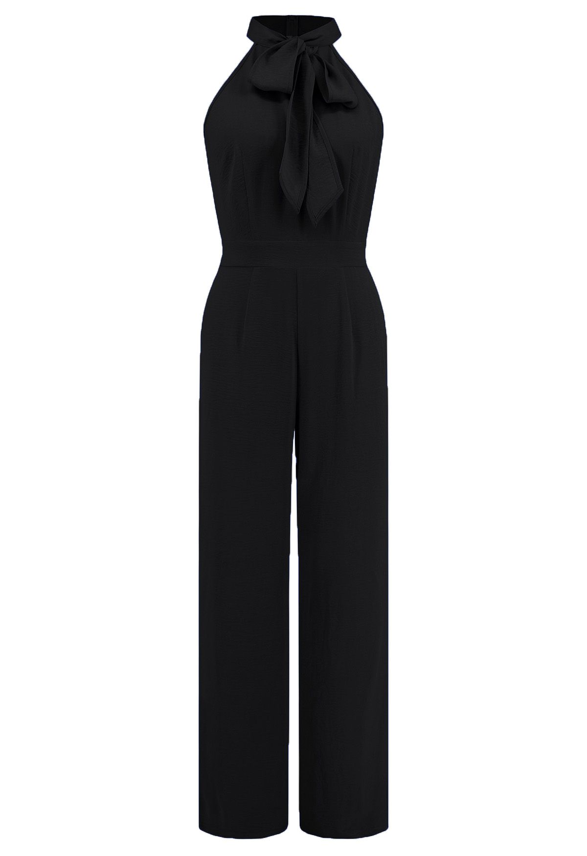 Eleganter Neckholder-Overall mit Schleife in Schwarz