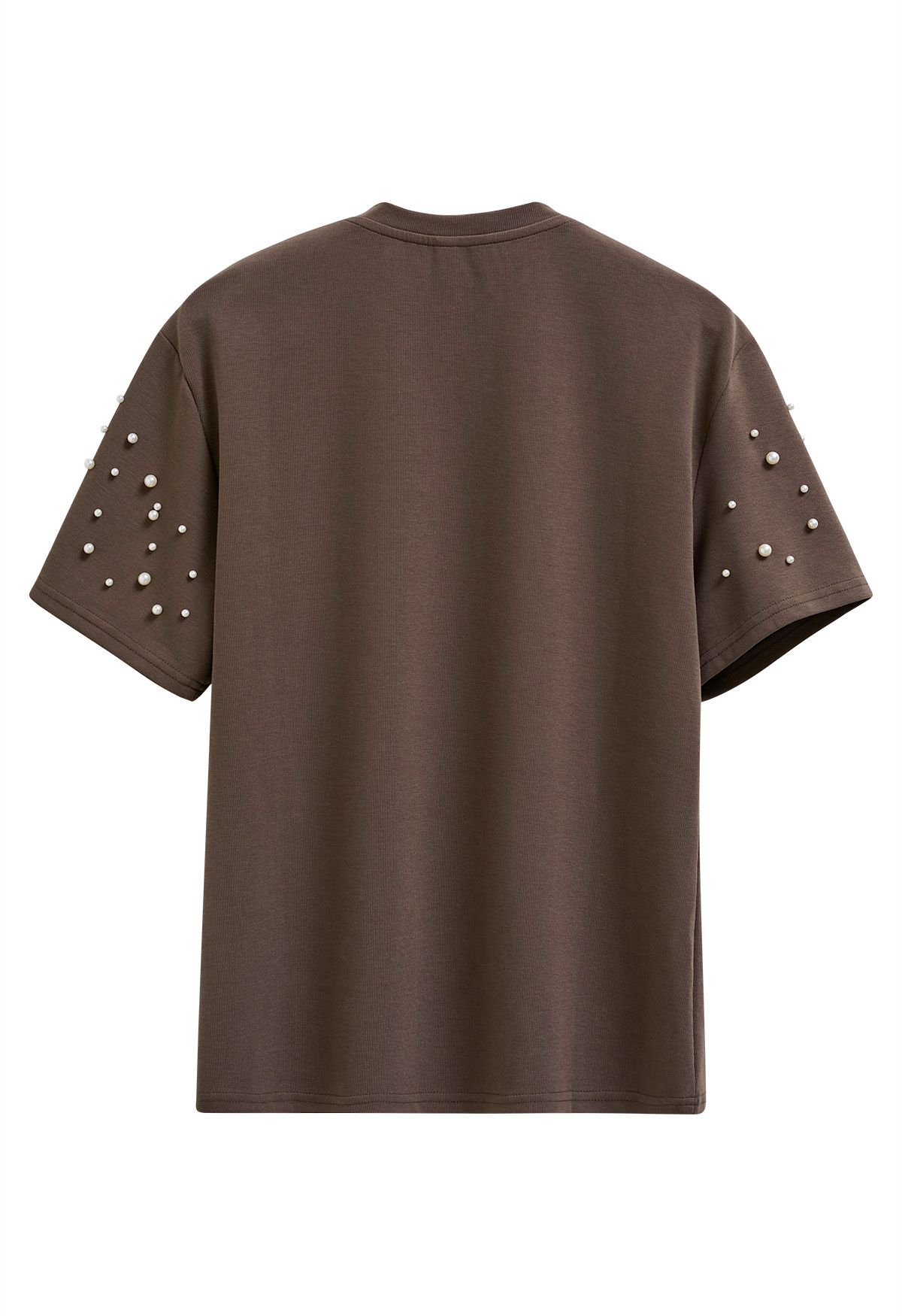 Anspruchsvolles T-Shirt mit Perlenbesatz in Braun