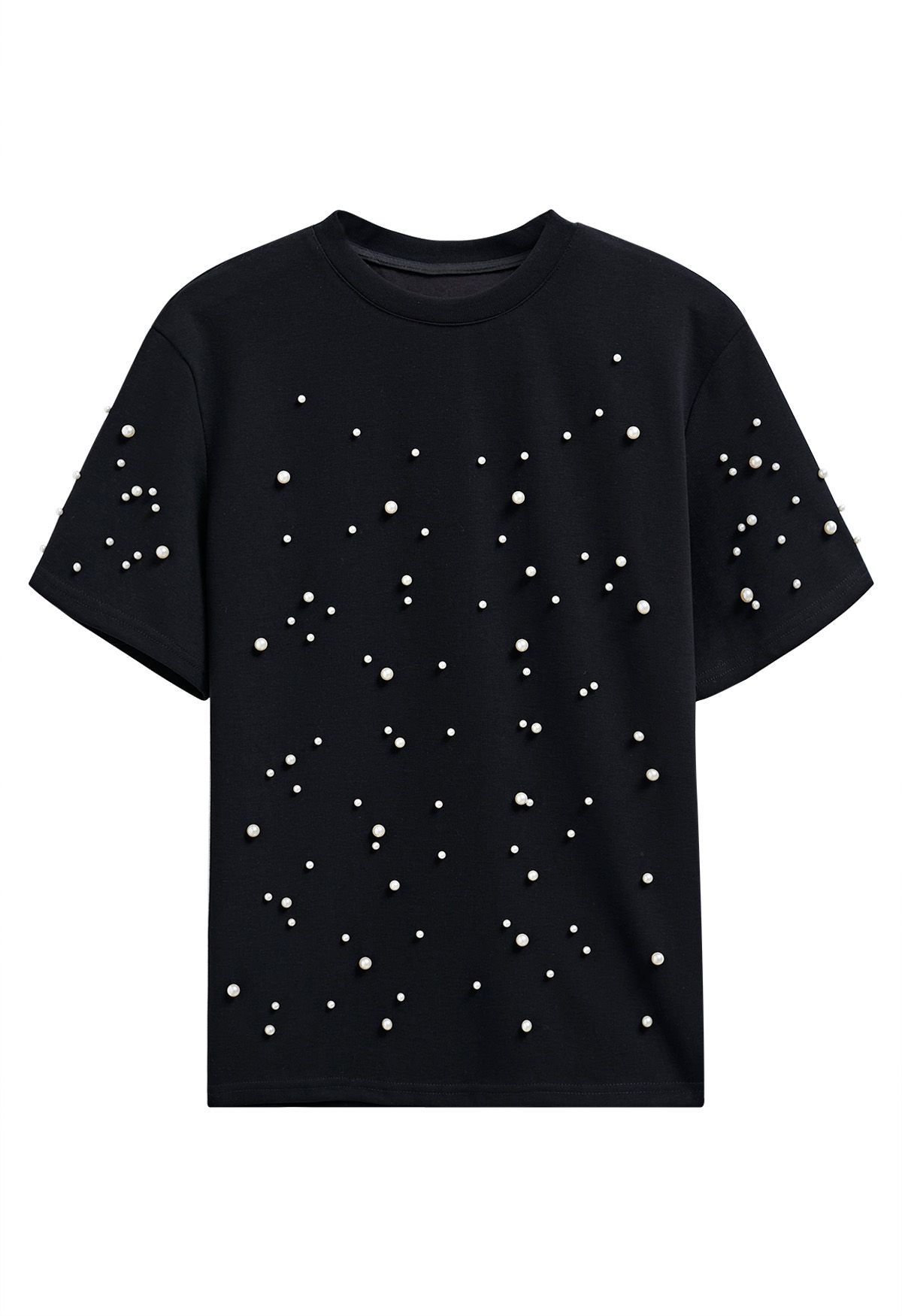 Anspruchsvolles T-Shirt mit Perlenbesatz in Schwarz