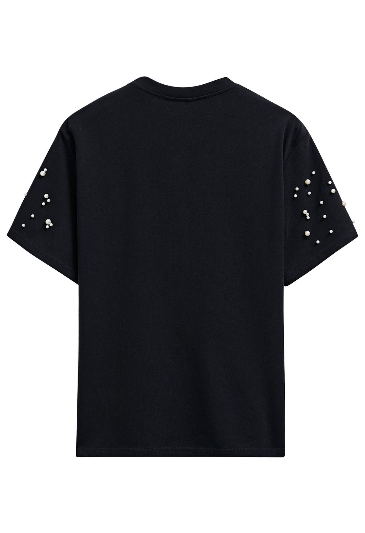 Anspruchsvolles T-Shirt mit Perlenbesatz in Schwarz