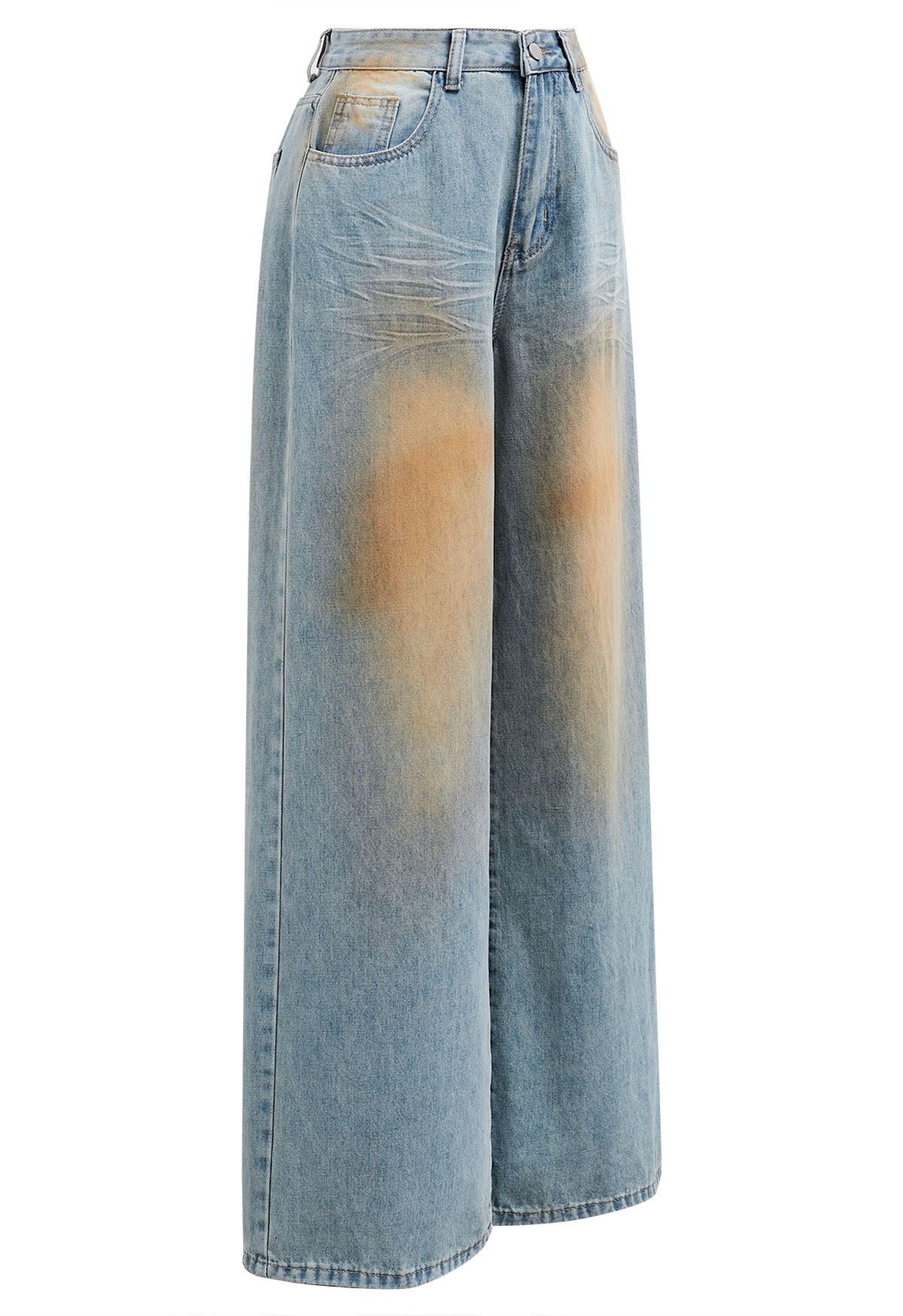 Jeans mit geradem Bein im Dirty-Dye-Design