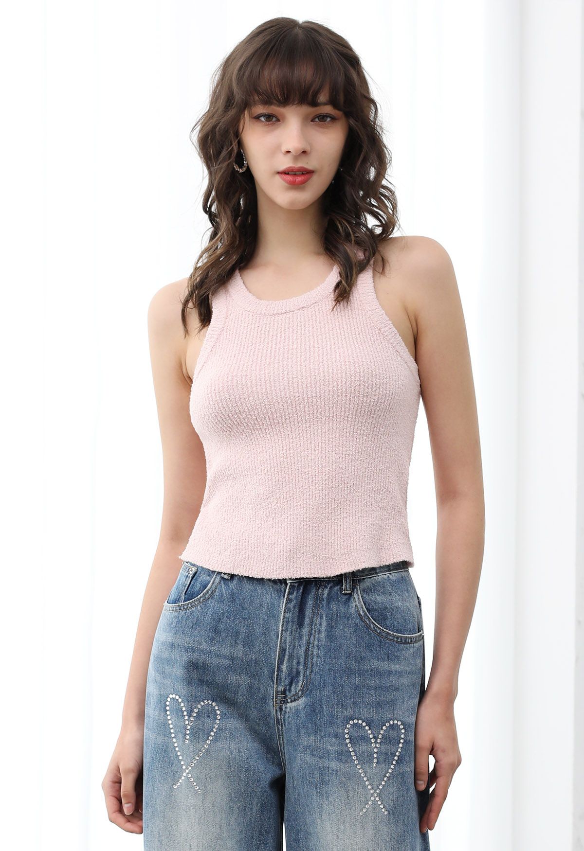 Solides, kurzes Strick-Tanktop in Rosa