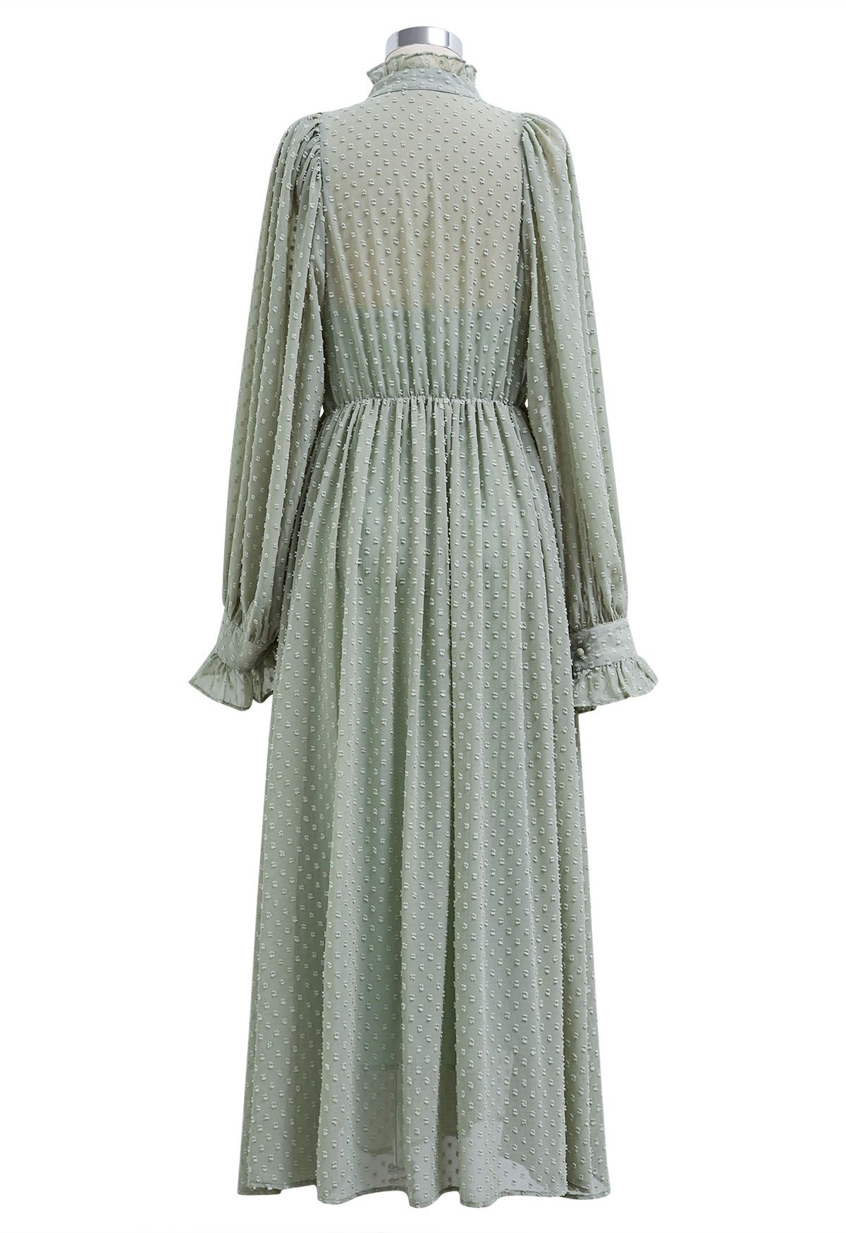 Kleid mit Flock Dot Pintuck-Knöpfen in Erbsengrün