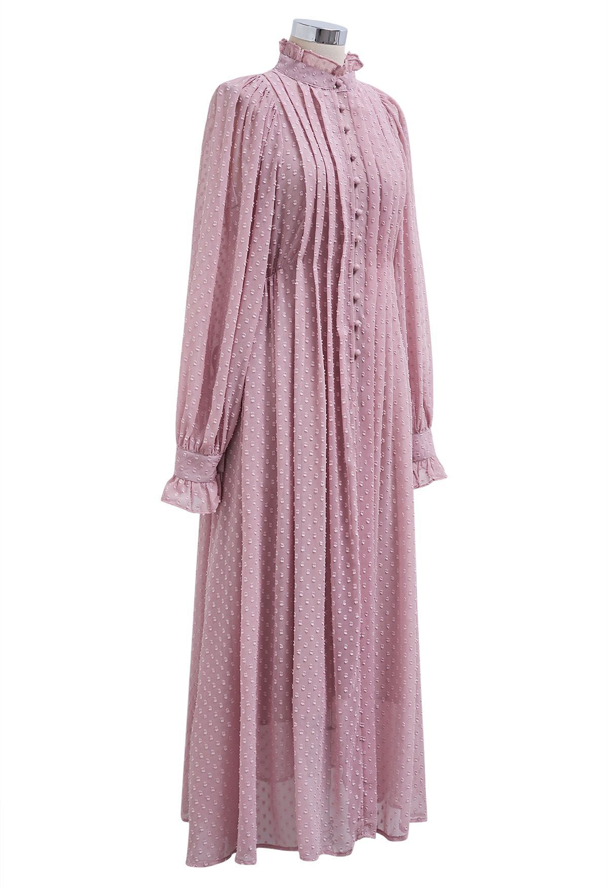 Kleid mit Flock Dot Pintuck-Knöpfen in Rosa