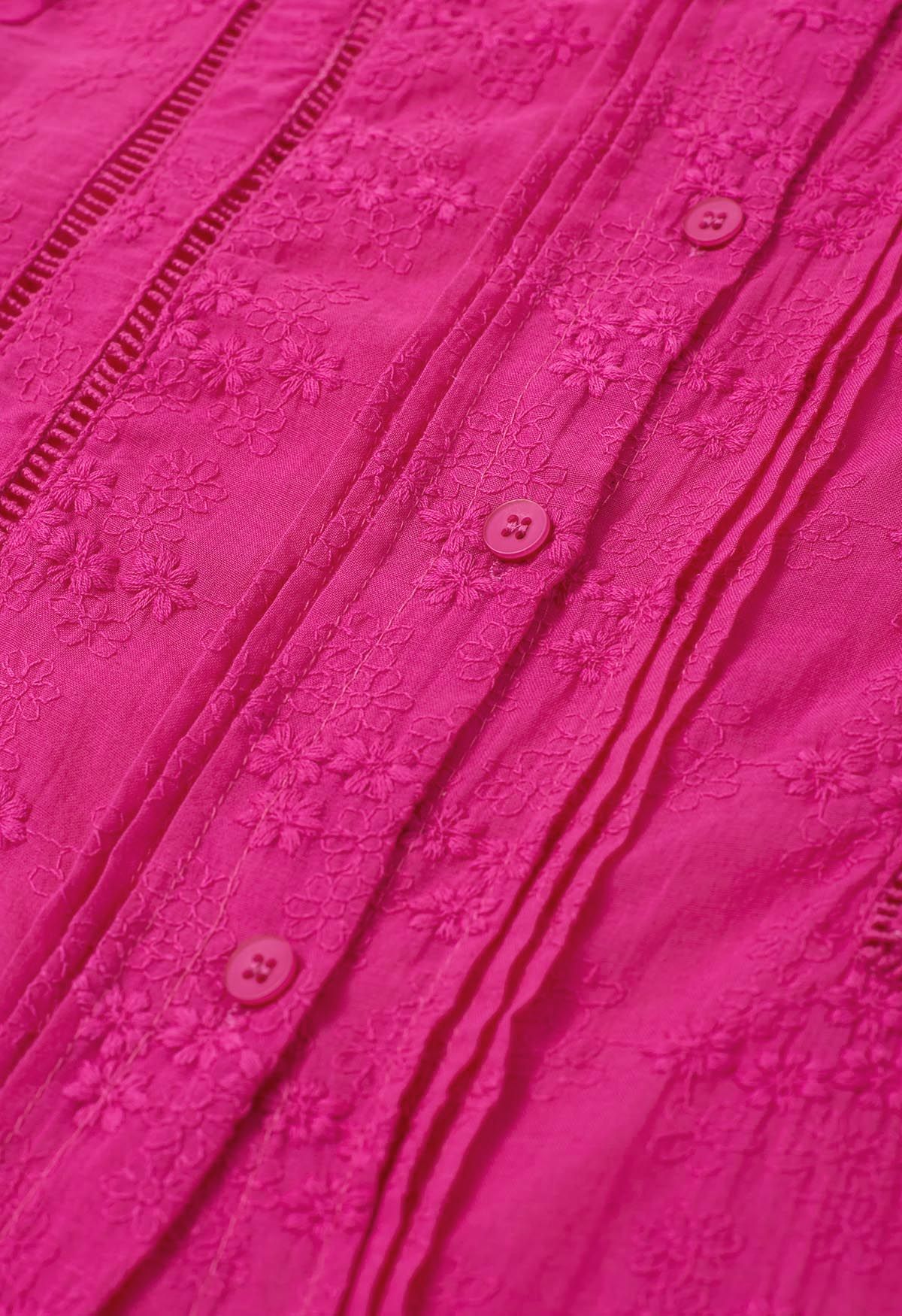 Button-Down-Hemd mit Biesenstickerei und Floret-Stickerei in Pink
