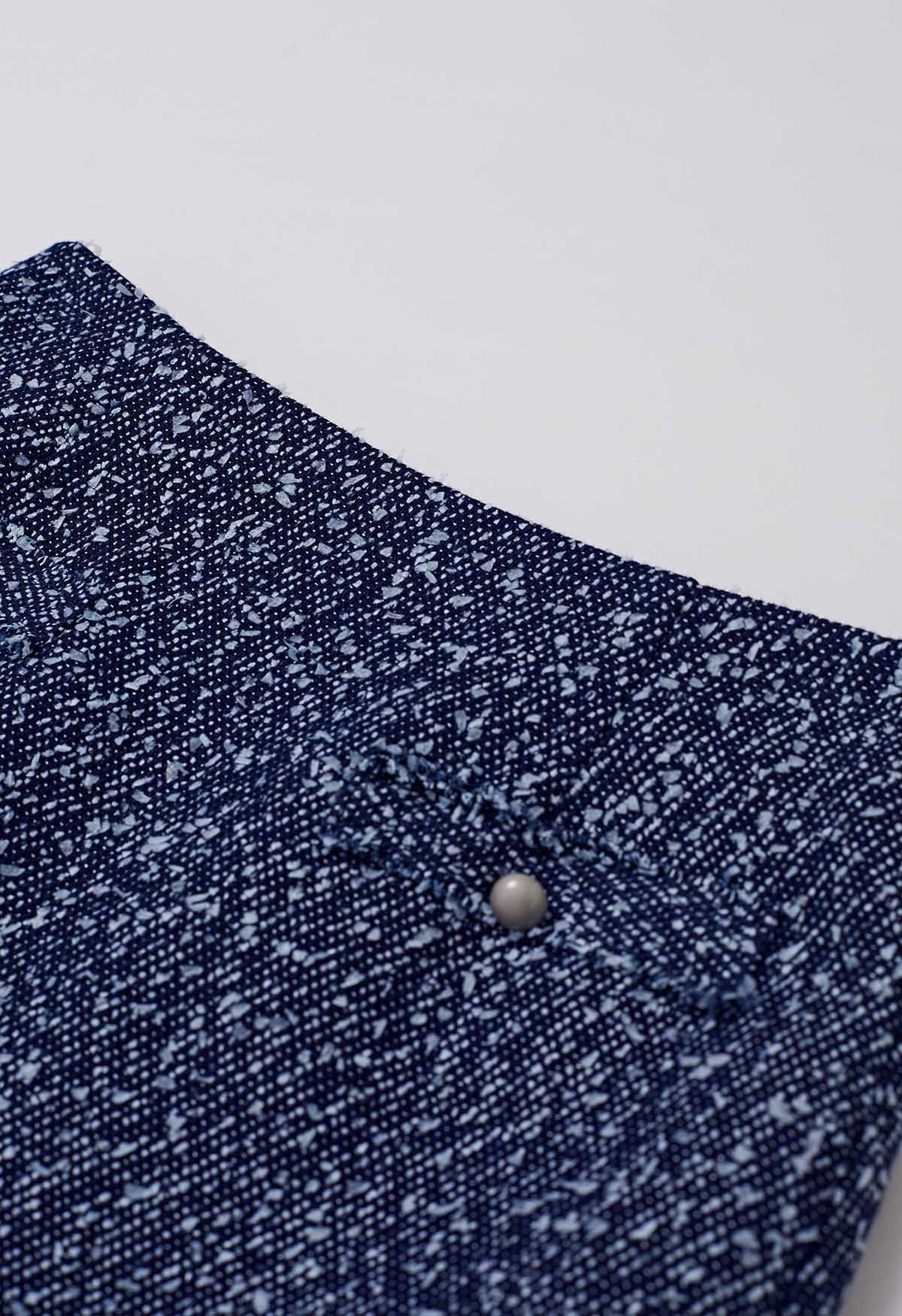 Gemischter, geknöpfter Tweed-Minirock in Marineblau