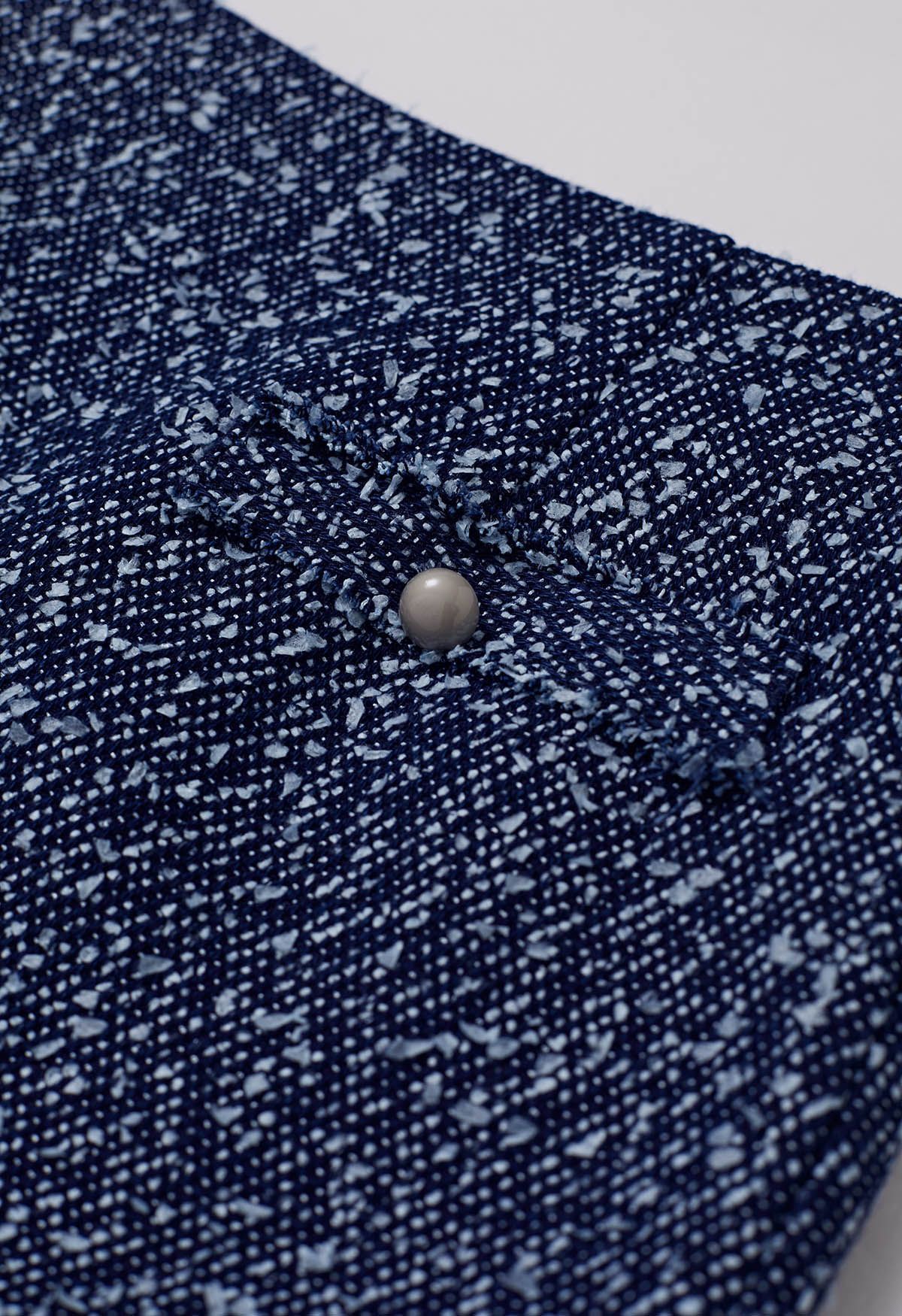 Gemischter, geknöpfter Tweed-Minirock in Marineblau