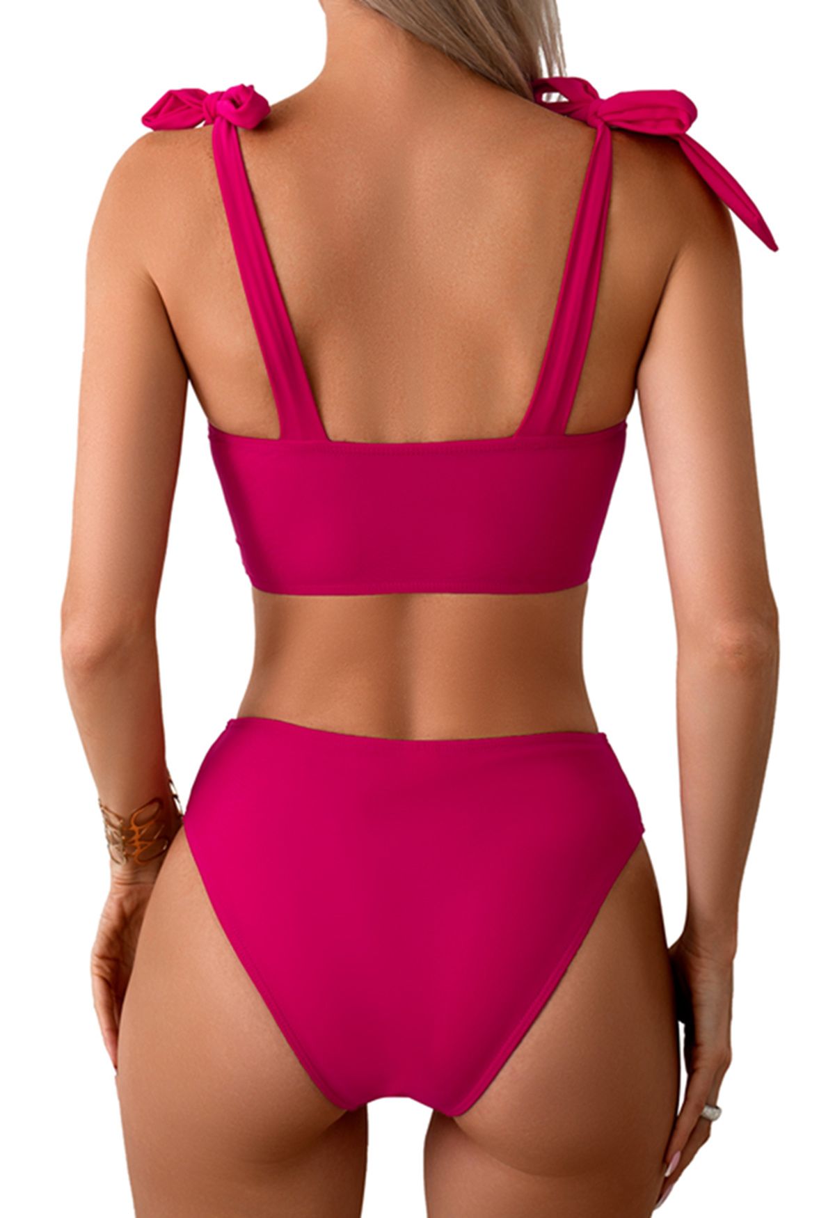 Bikini-Set mit verdrehten Ausschnitten zum Binden an den Schultern in Pink