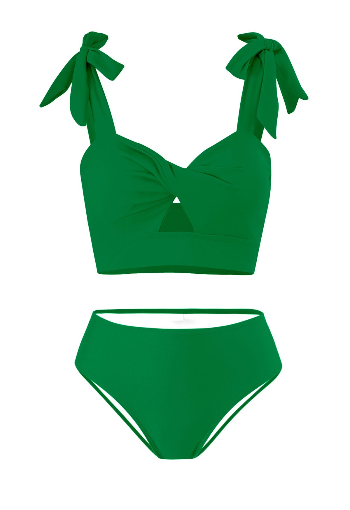 Bikini-Set mit gedrehten Ausschnitten zum Binden an den Schultern in Grün