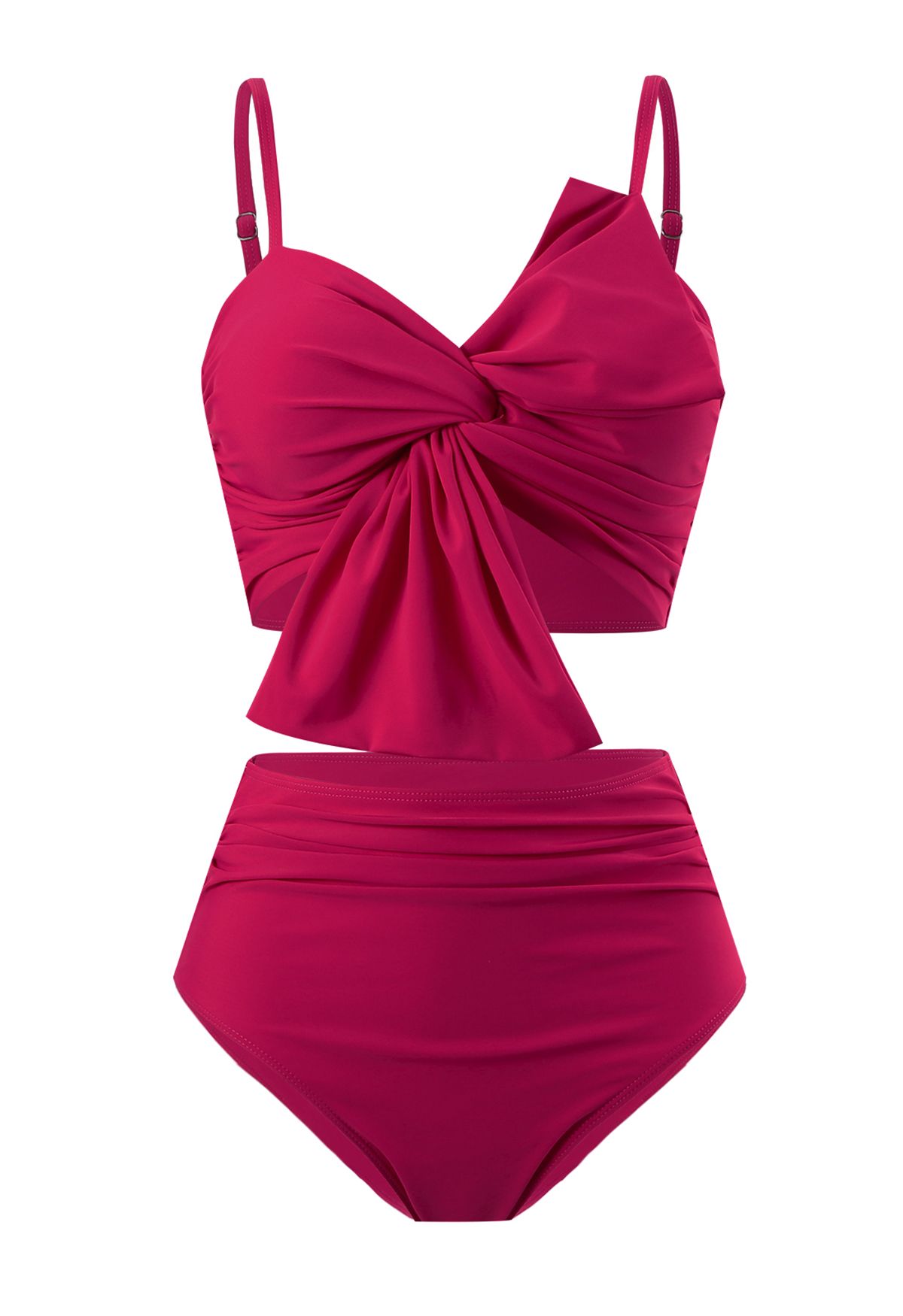 Gerafftes Bikini-Set mit Knoten vorne in Pink