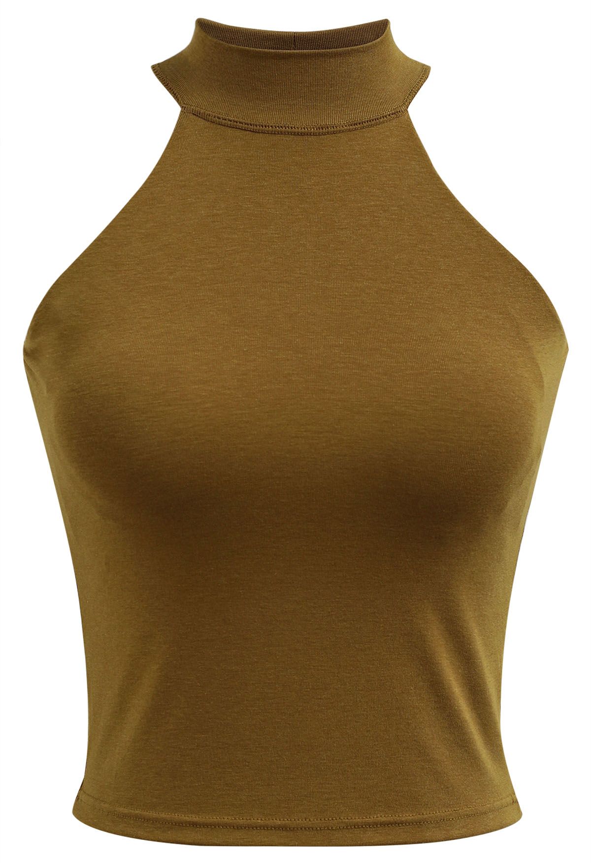 Solides Neckholder-Crop-Top in Kamel