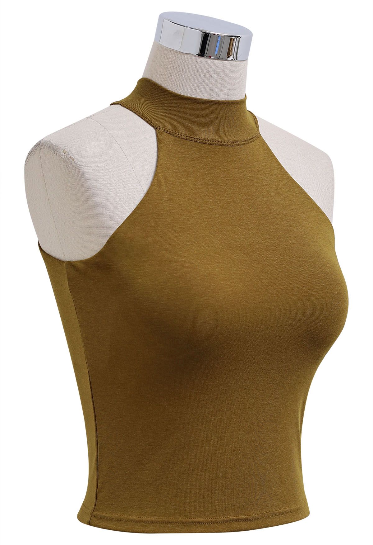 Solides Neckholder-Crop-Top in Kamel