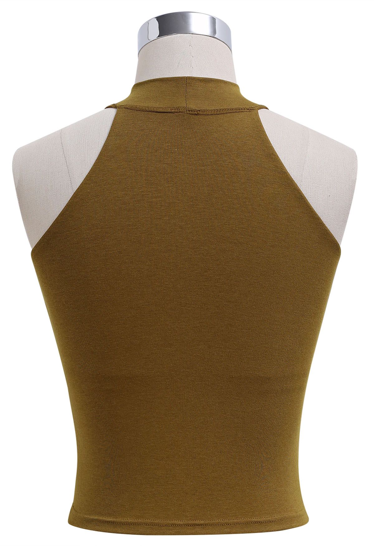 Solides Neckholder-Crop-Top in Kamel