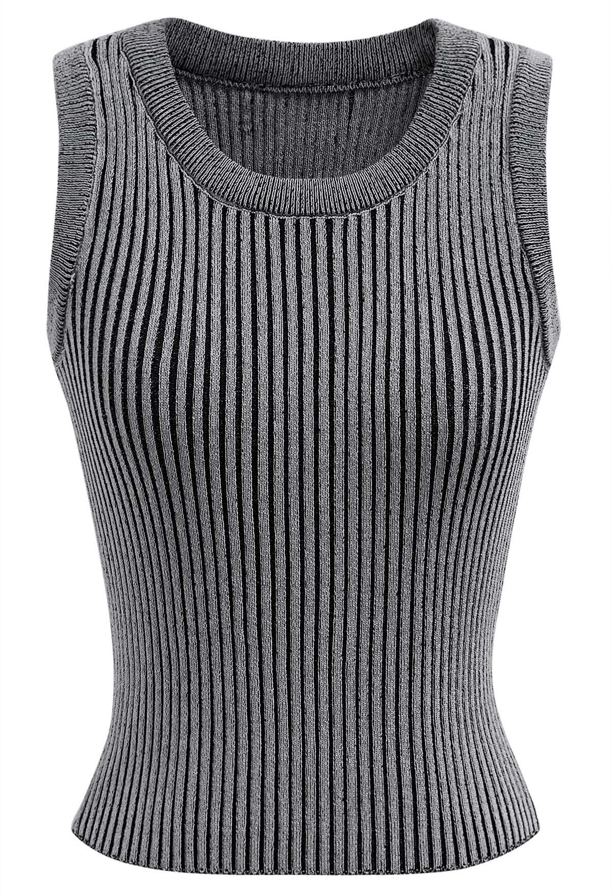 Strick-Tanktop mit Streifenstruktur in Grau