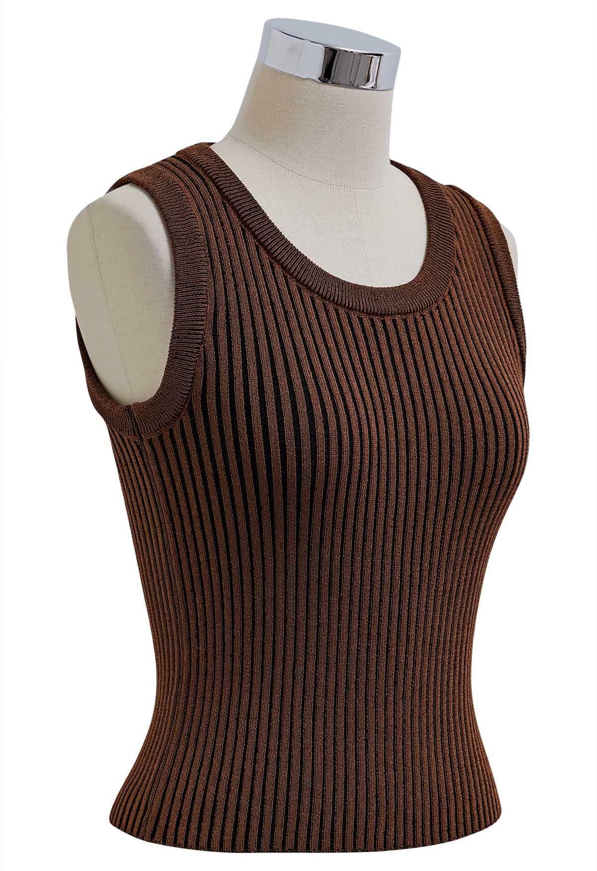 Strick-Tanktop mit Streifenstruktur in Braun