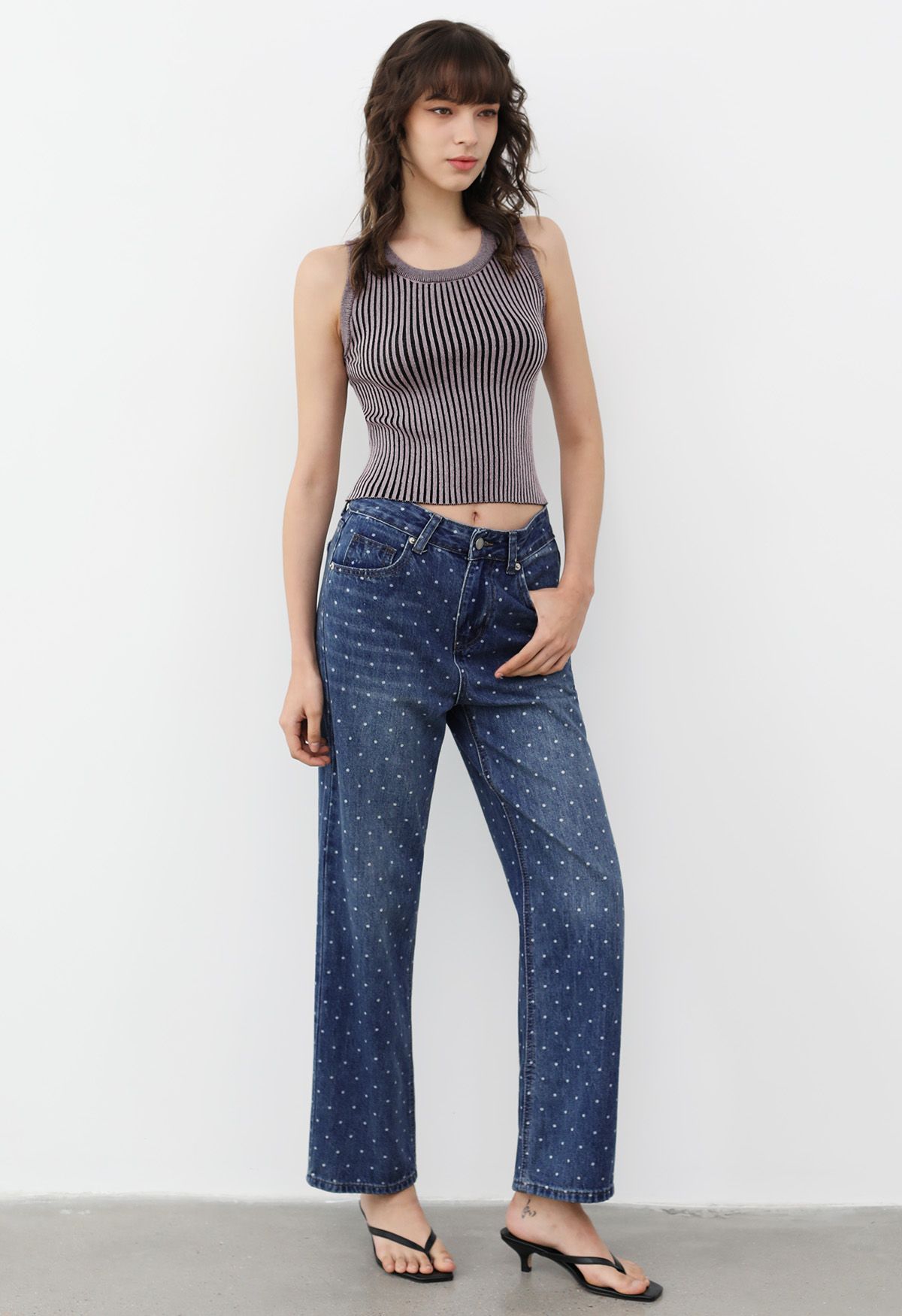 Jeans mit geradem Bein und Polka-Dot-Print