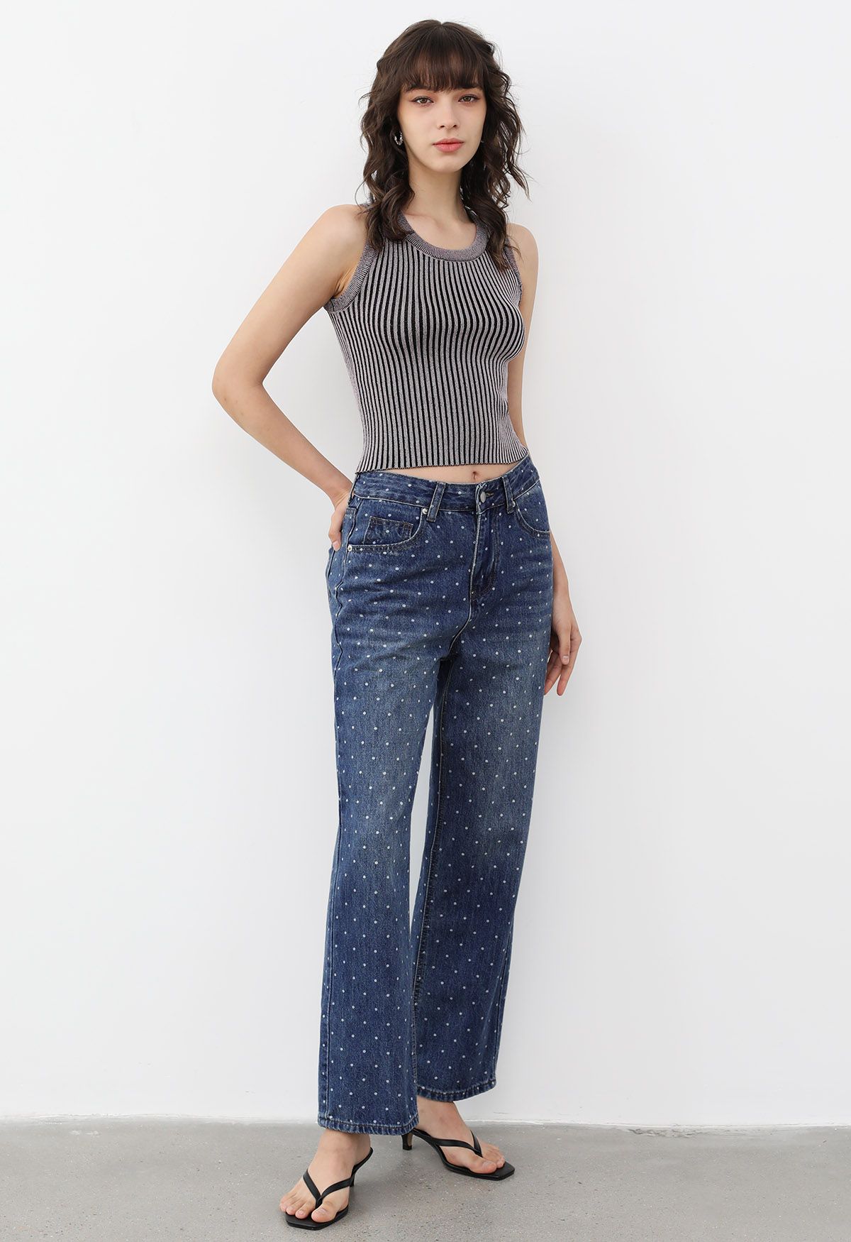 Jeans mit geradem Bein und Polka-Dot-Print