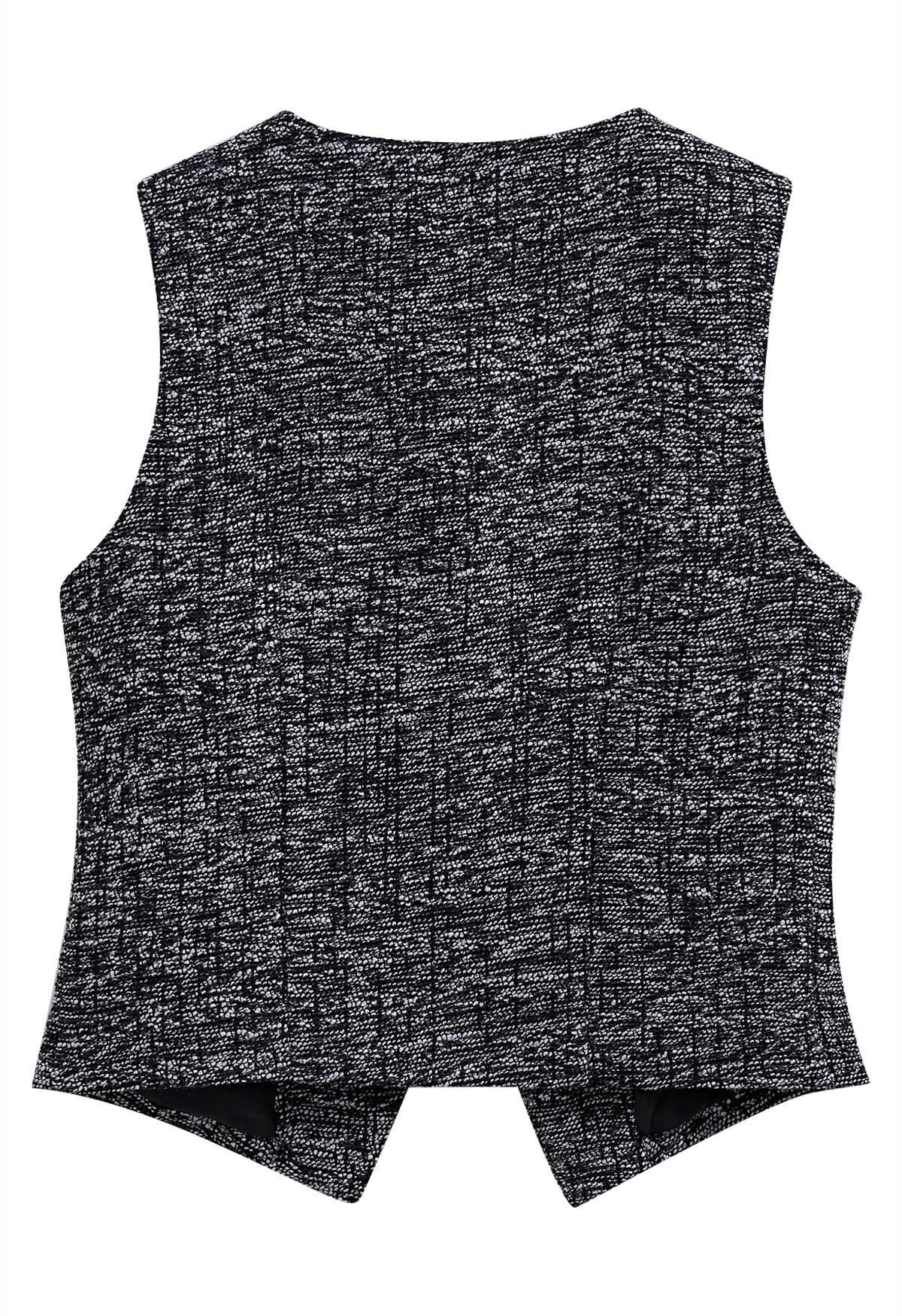 Schicke Tweed-Weste mit Knopfleiste in Schwarz