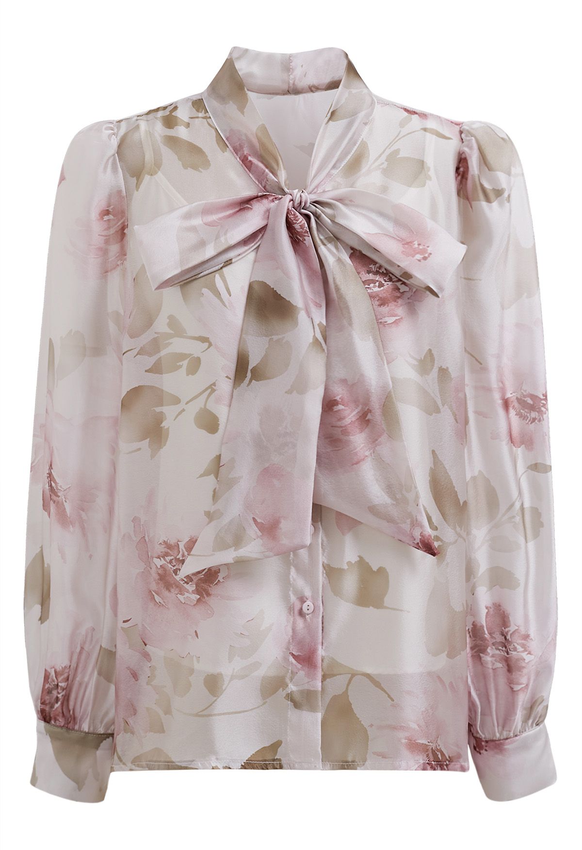 Bezauberndes transparentes Hemd mit Schleife und Aquarellblumenmuster in Rosa
