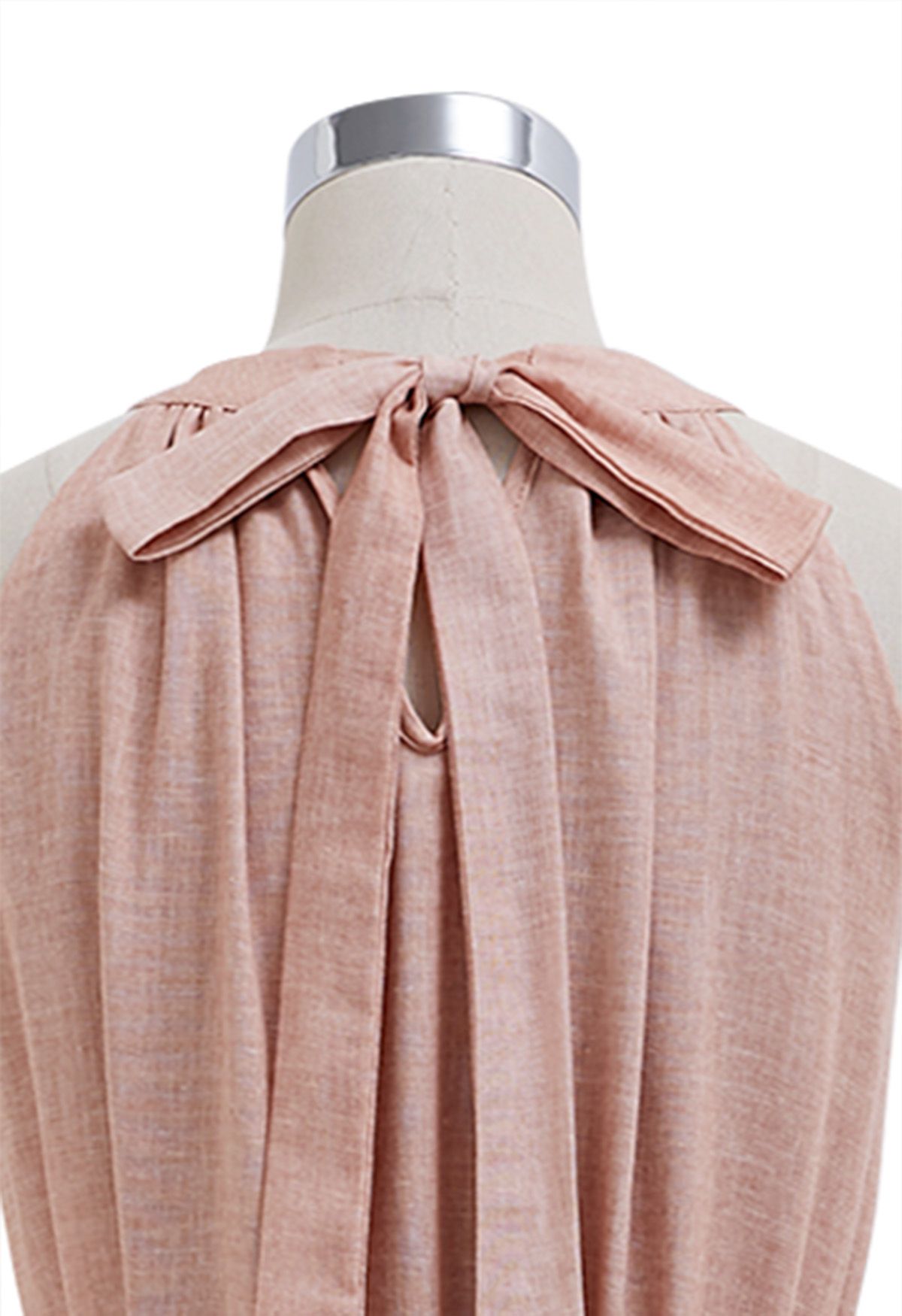 Neckholderkleid mit Perlenbesatz und Bindeband in Rosa