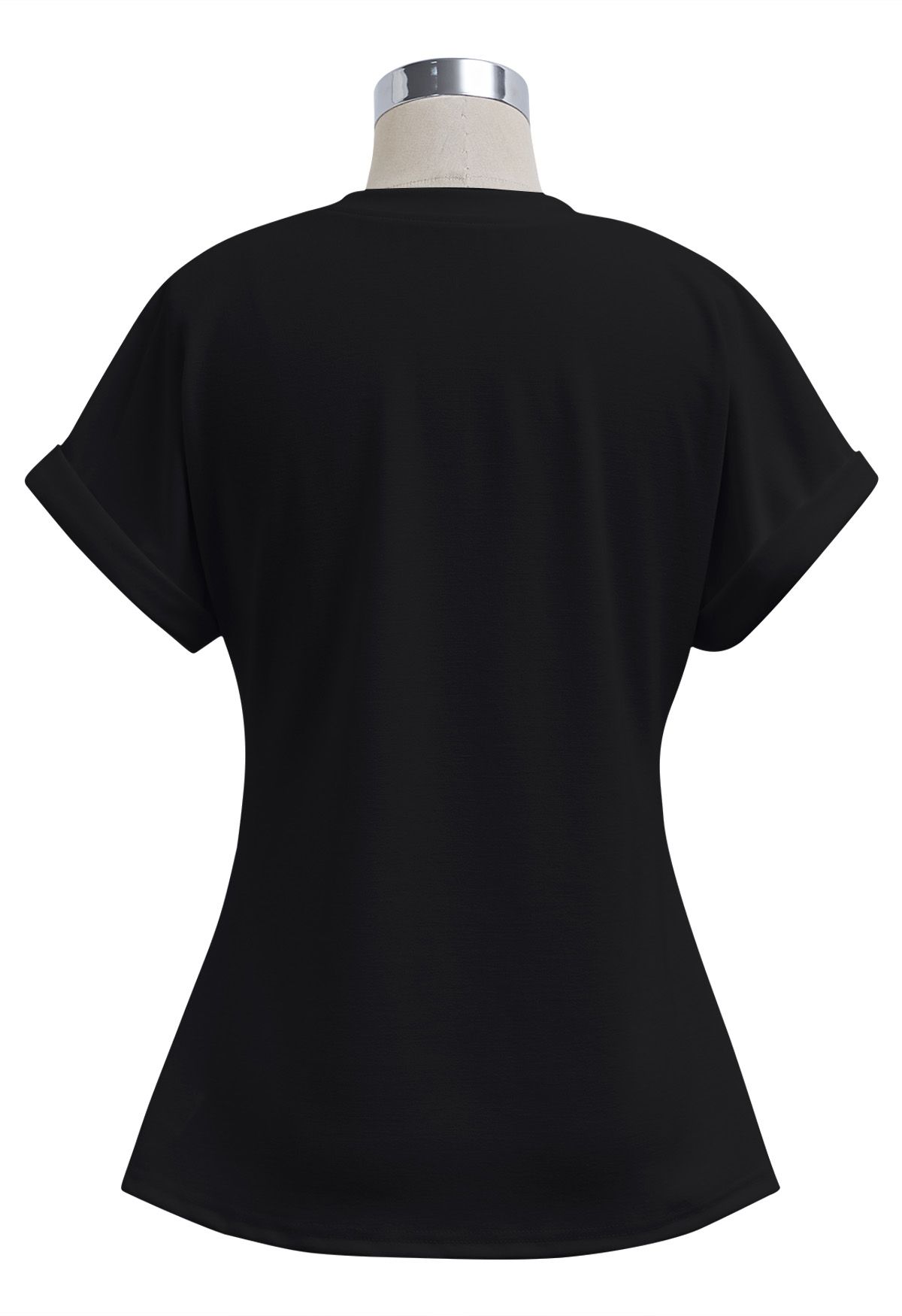 T-Shirt mit gerüschtem, geschlitztem Saum in Schwarz