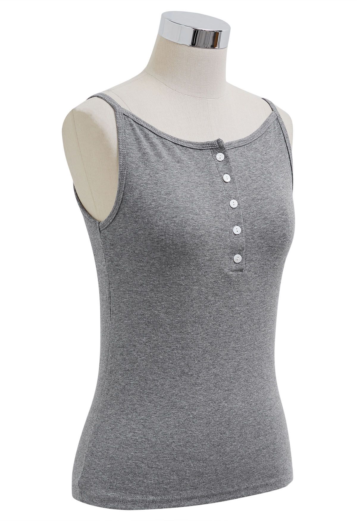 Simplicity – Camisole-Oberteil mit Knopfleiste vorn in Grau