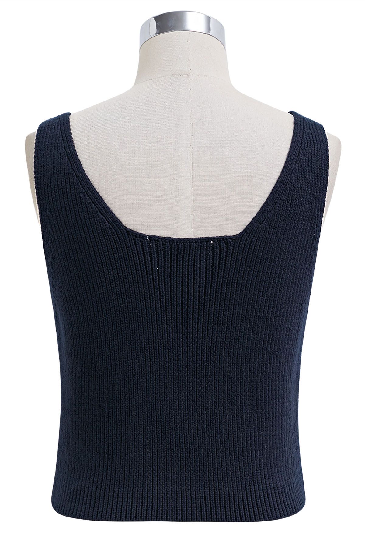 Ärmelloses Strick-Crop-Top mit Knopfleiste in Marineblau