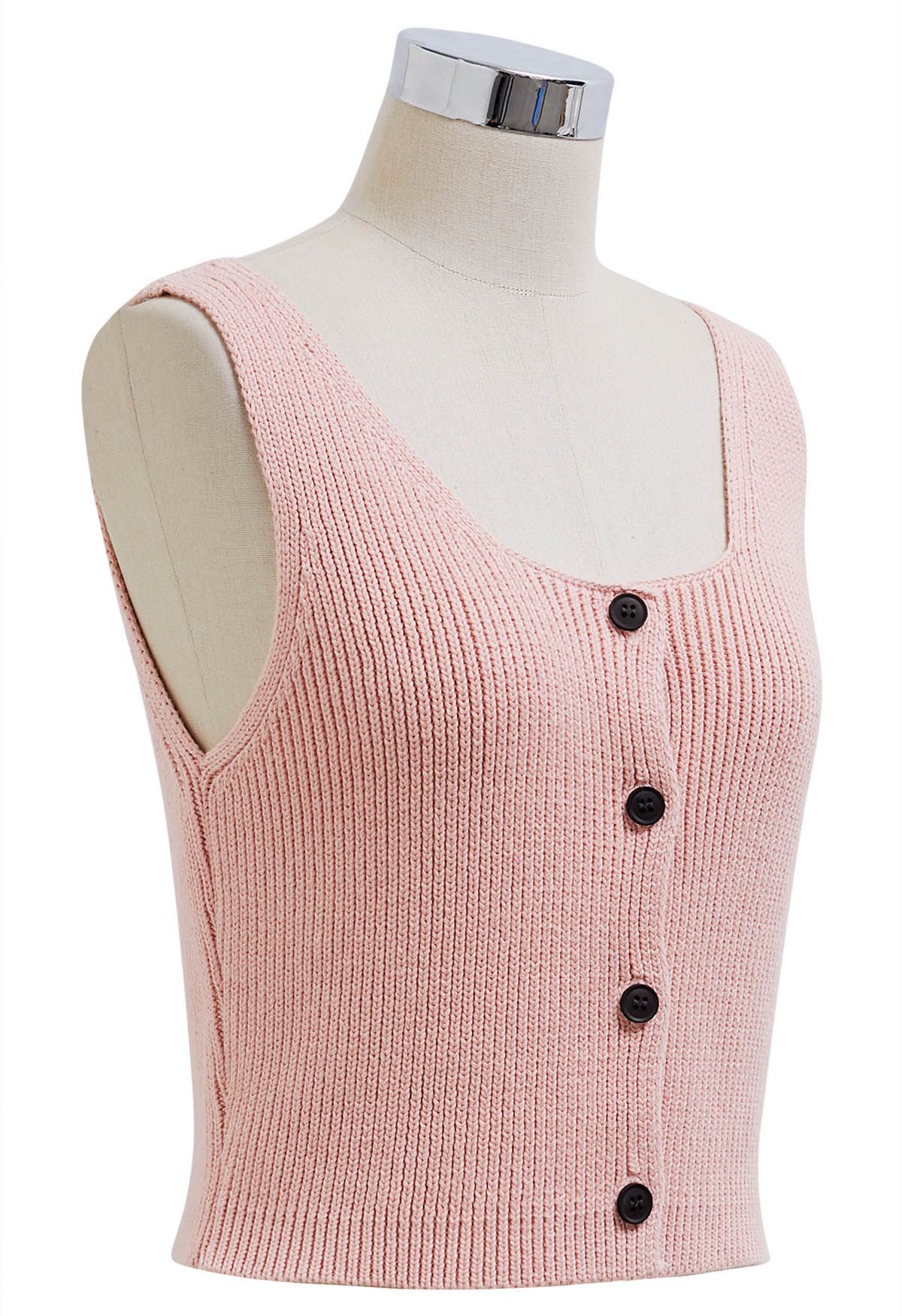 Ärmelloses Strick-Crop-Top mit Knopfleiste in Rosa