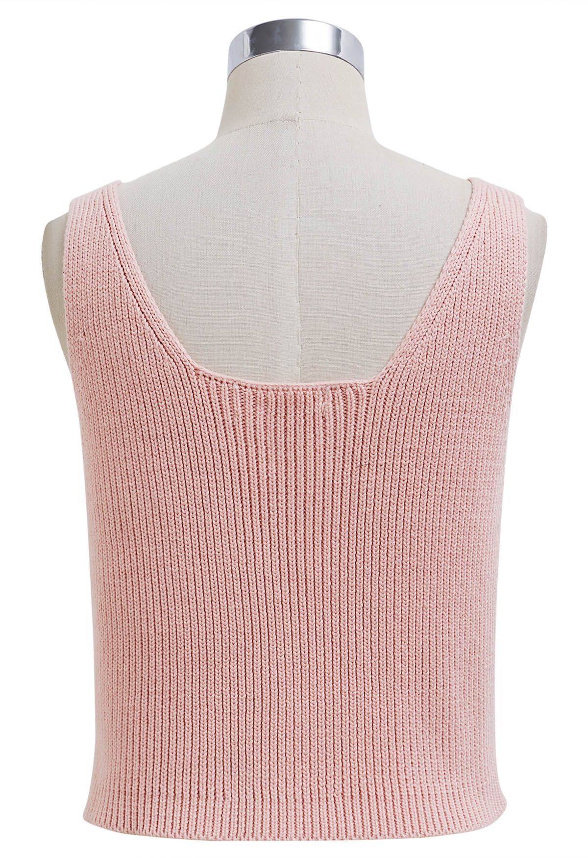 Ärmelloses Strick-Crop-Top mit Knopfleiste in Rosa