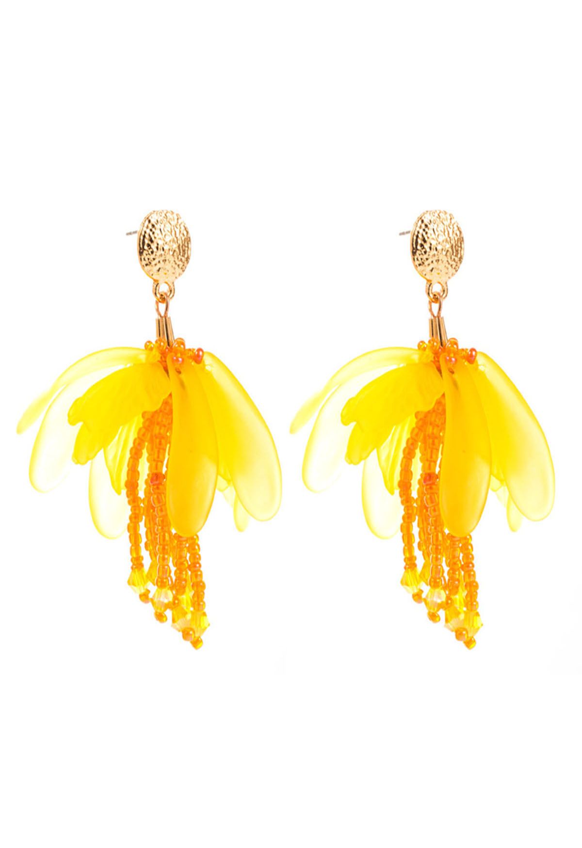 Perlenbesetzte Blütenquasten-Ohrringe in Gelb