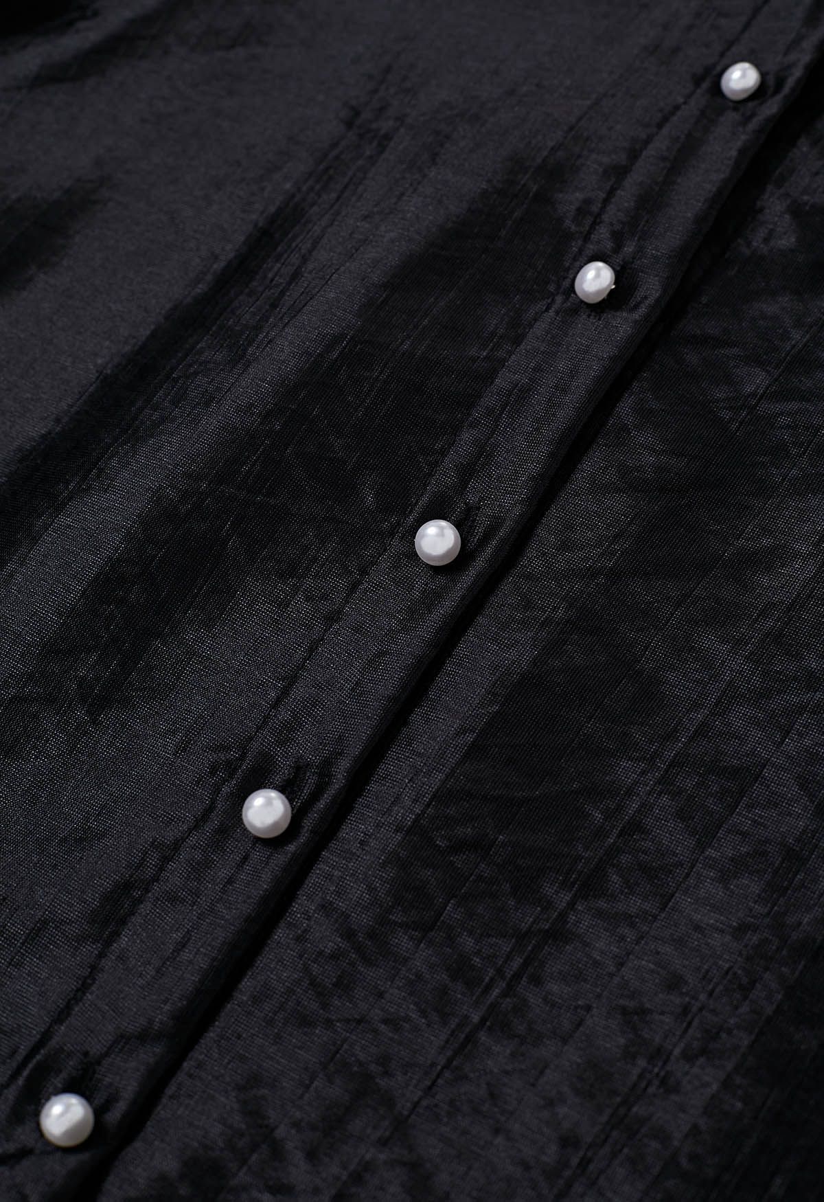 Strukturiertes Satin-Hemd zum Binden mit Schleife in Schwarz