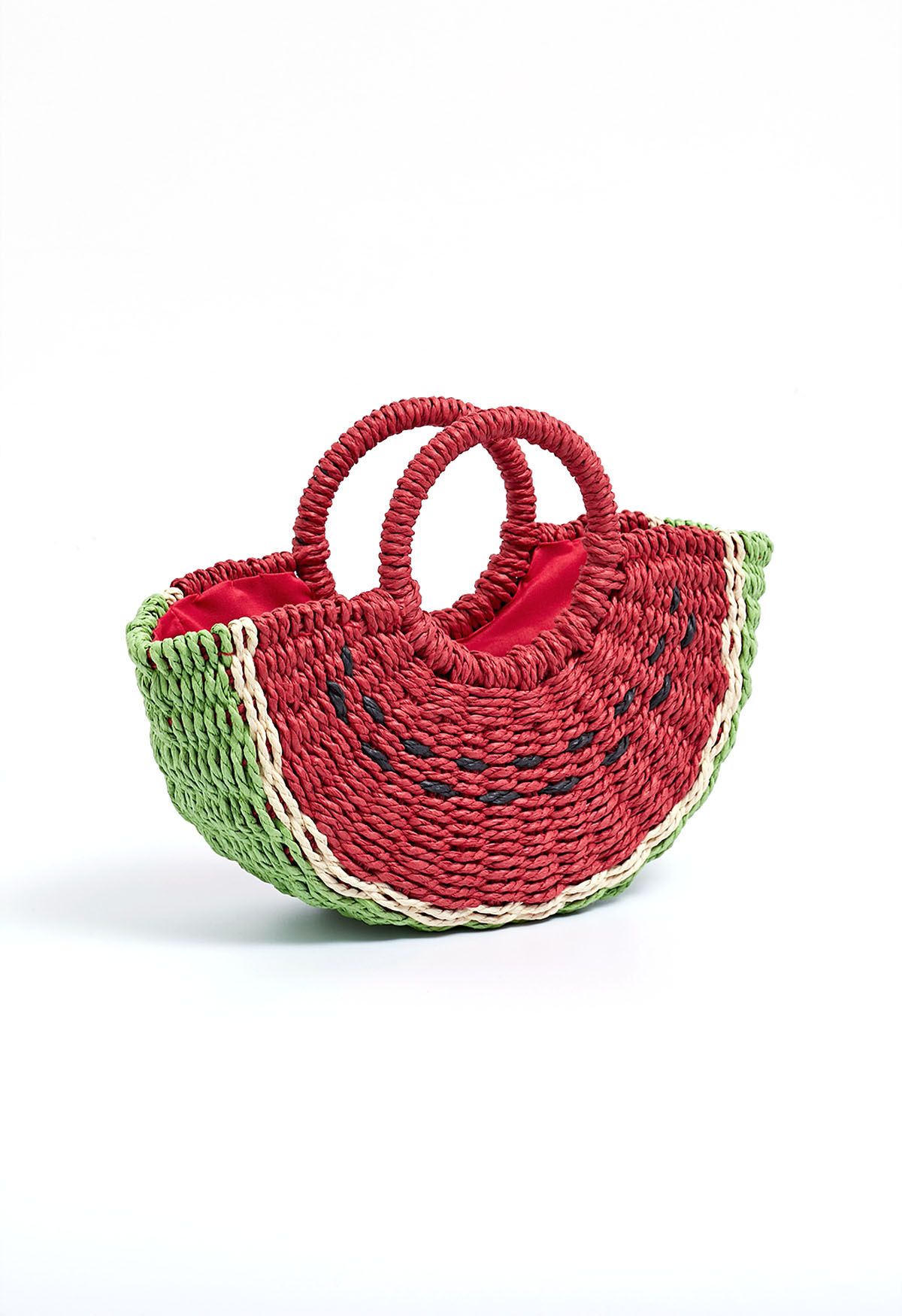 Handtasche aus gewebtem Stroh mit Wassermelonen-Motiv