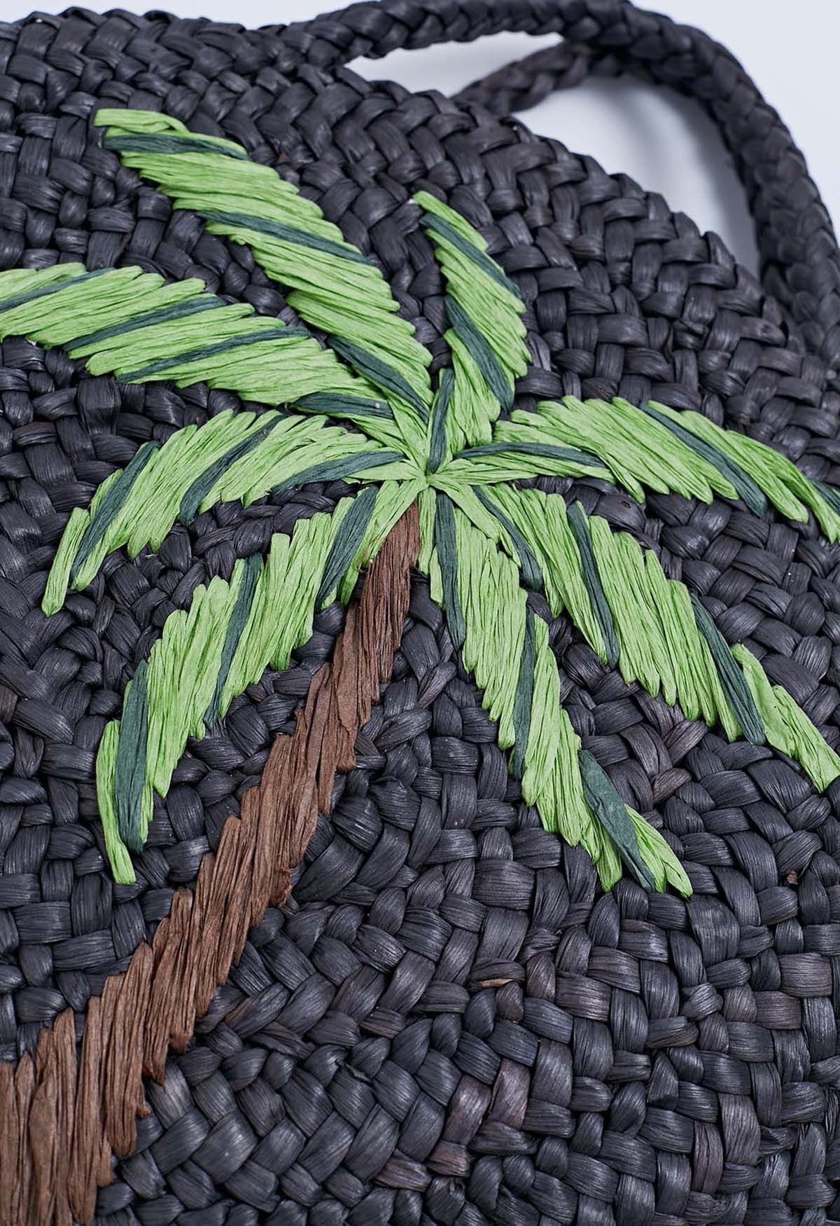 Gewebte Strohtasche mit Kokosnussbaum-Muster
