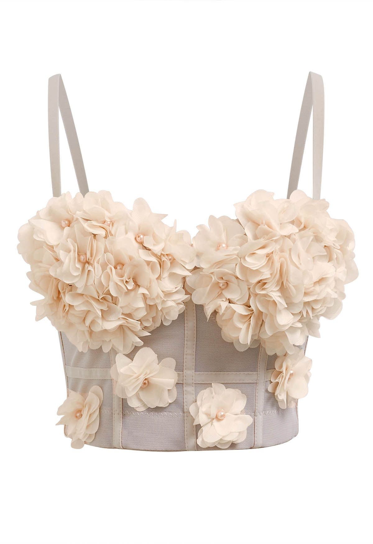 Pearly Petal Bustier-Crop-Top in Creme