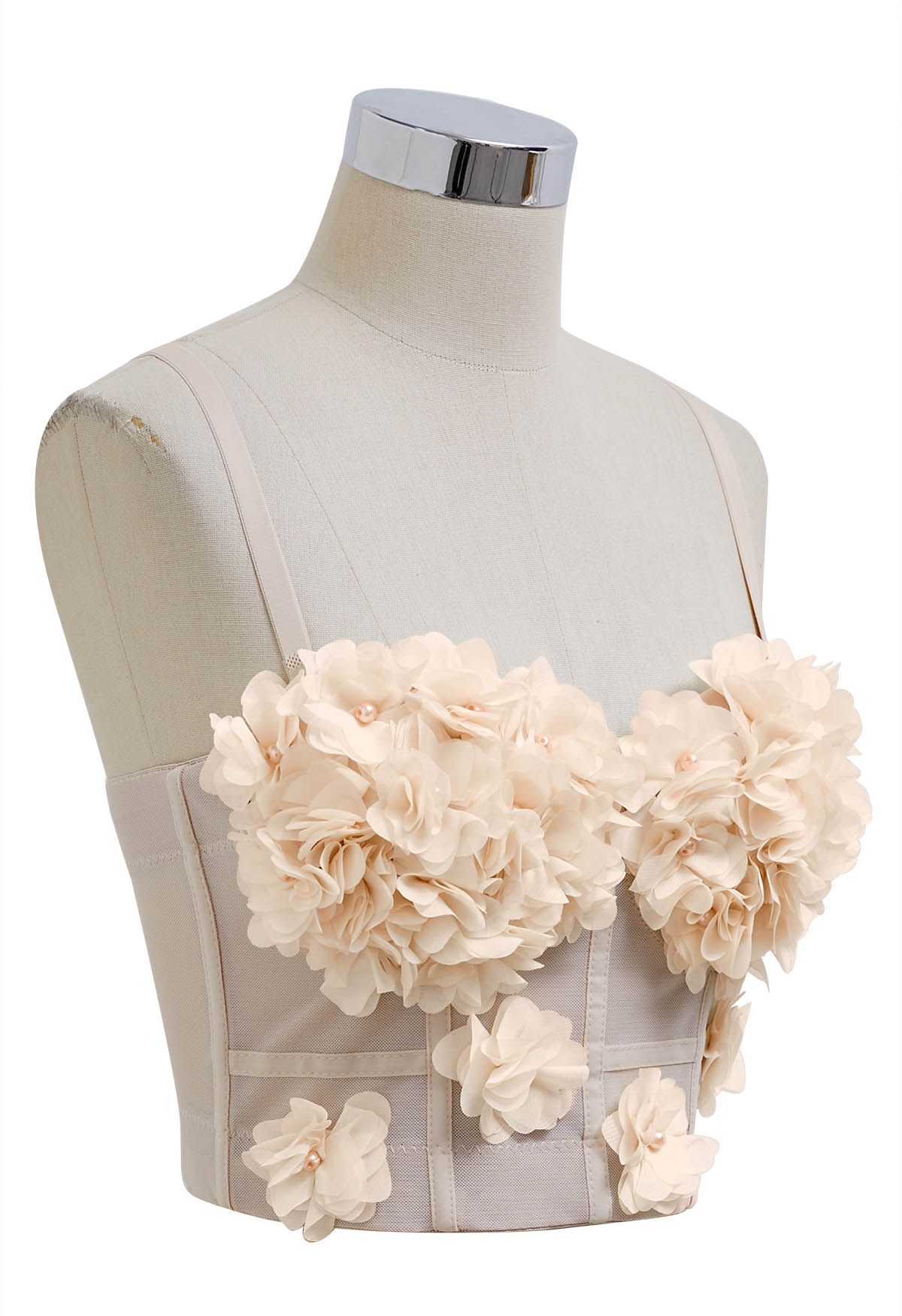 Pearly Petal Bustier-Crop-Top in Creme