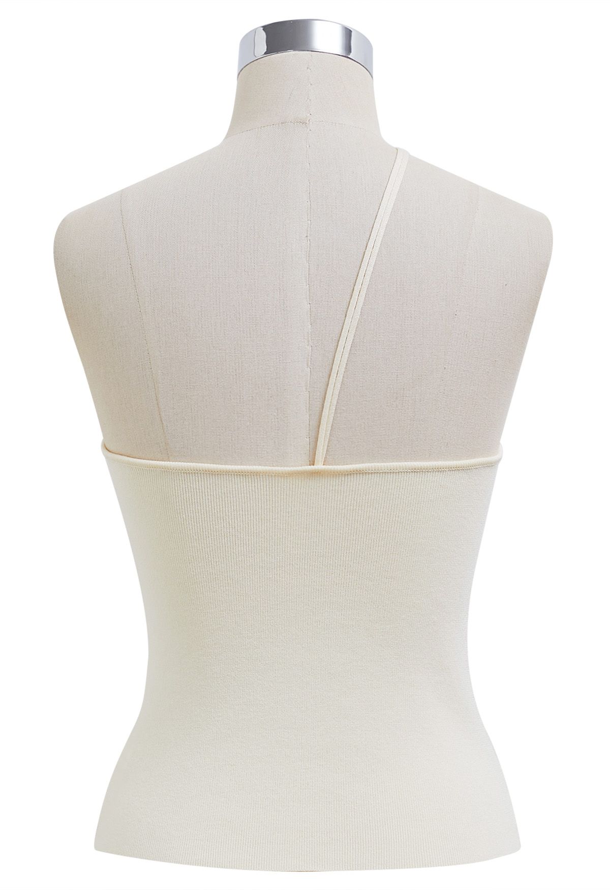 Perlenbesetztes One-Shoulder-Stricktop in Creme