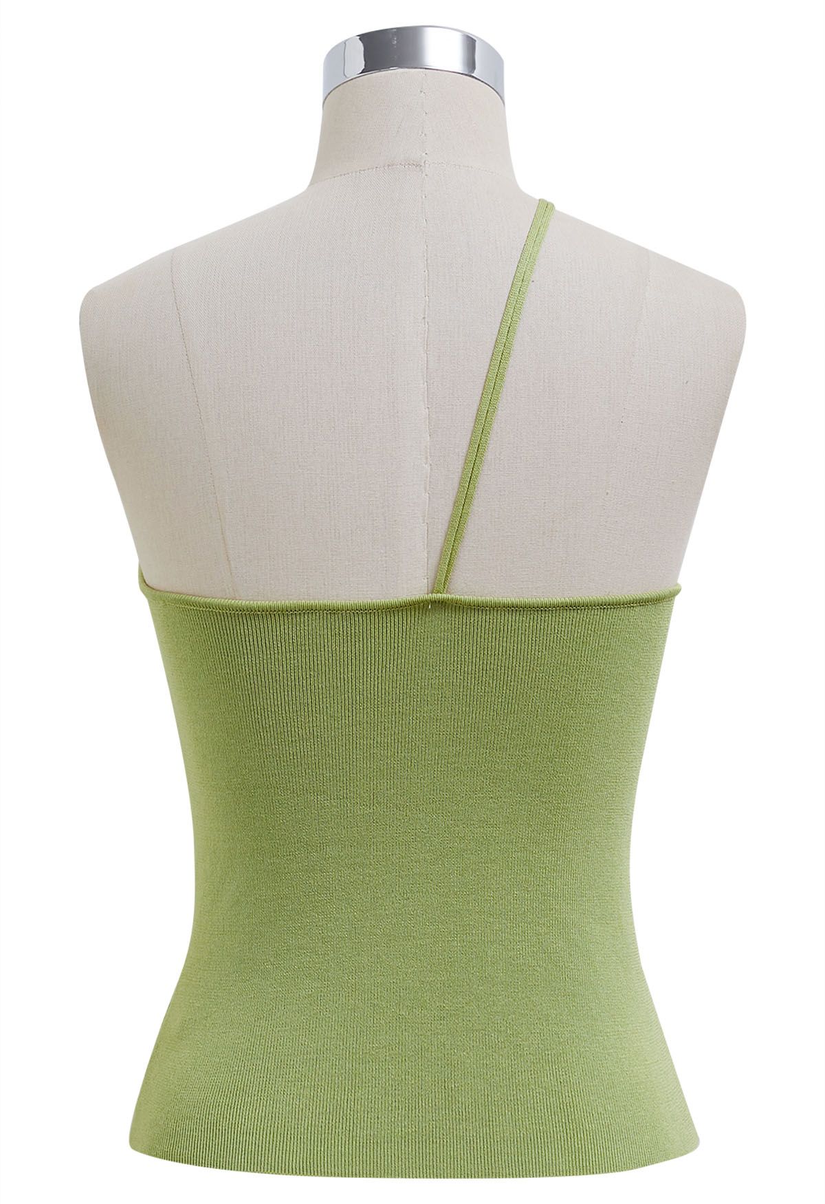 Perlenbesetztes One-Shoulder-Stricktop in Grün