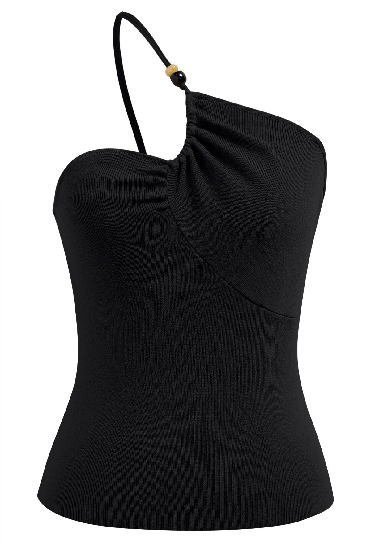 Perlenbesetztes One-Shoulder-Stricktop in Schwarz