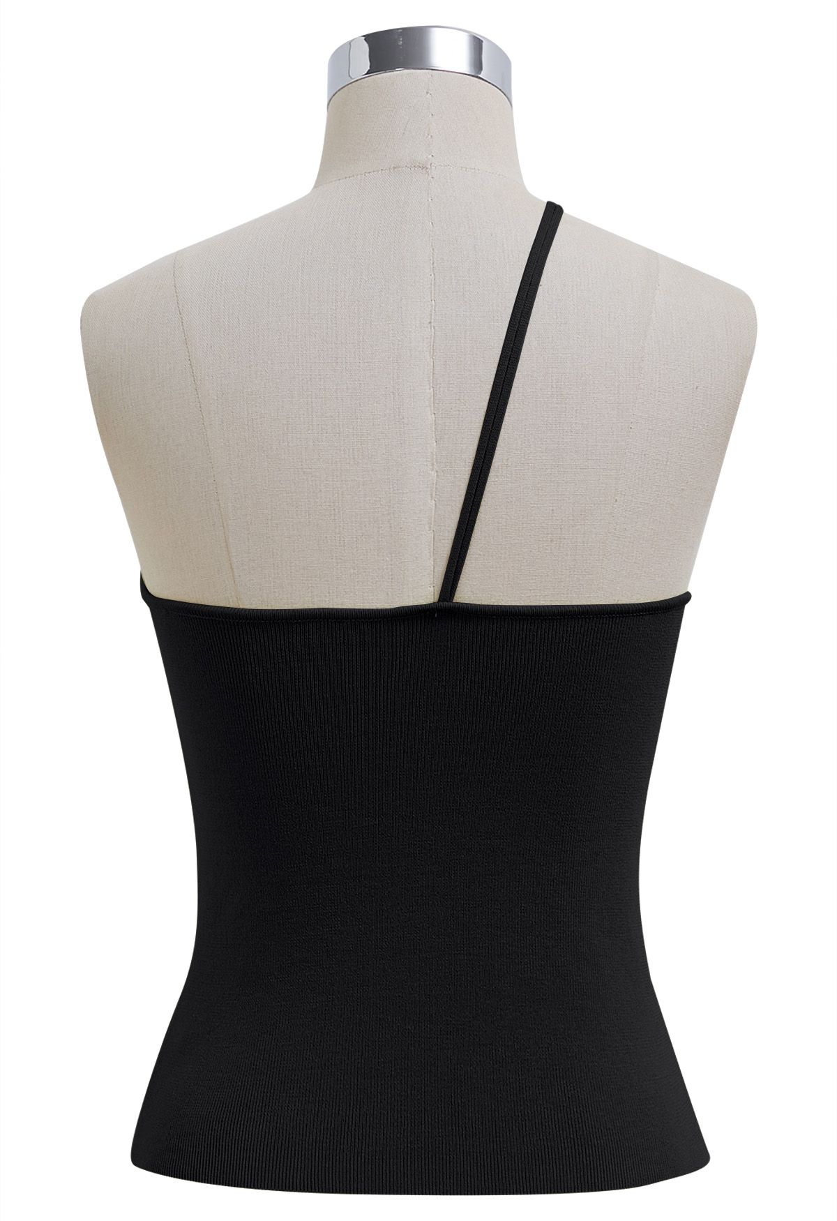 Perlenbesetztes One-Shoulder-Stricktop in Schwarz