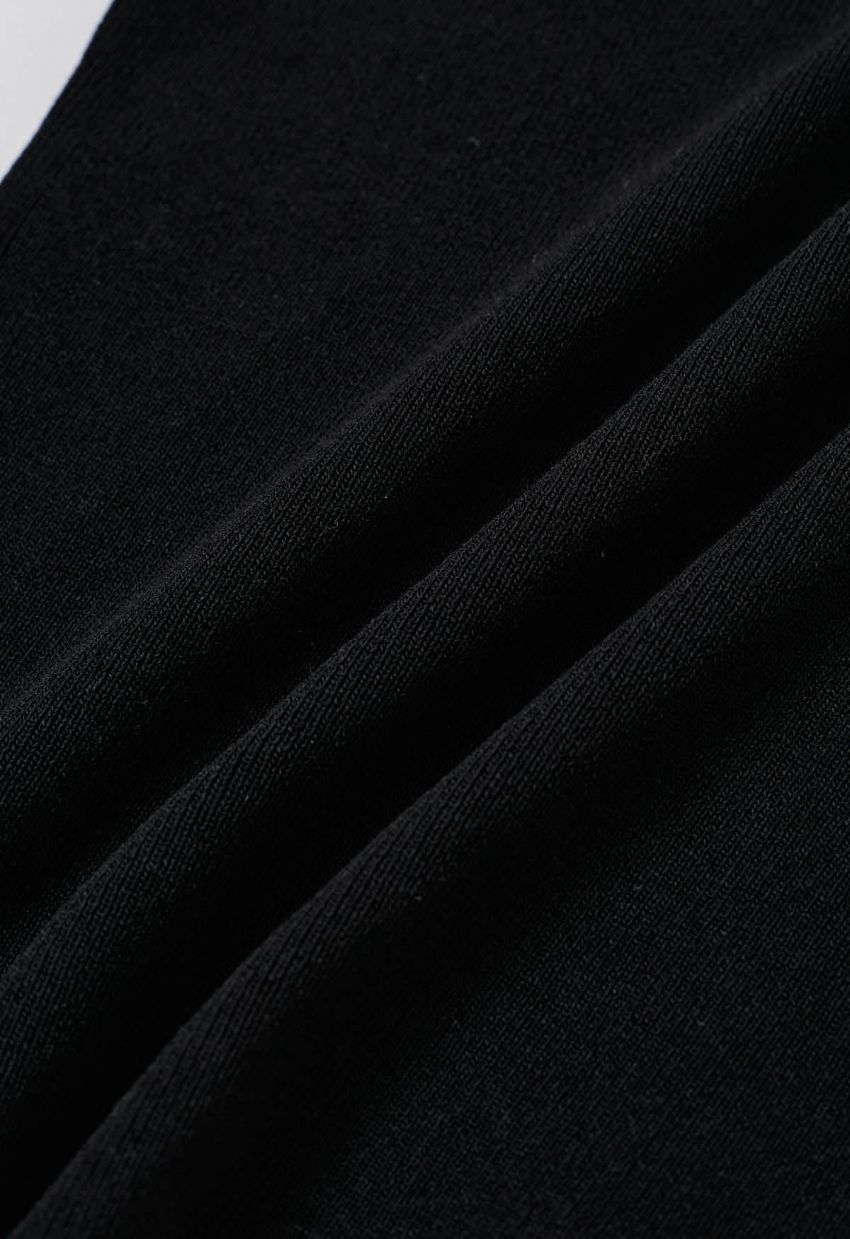 Perlenbesetztes One-Shoulder-Stricktop in Schwarz