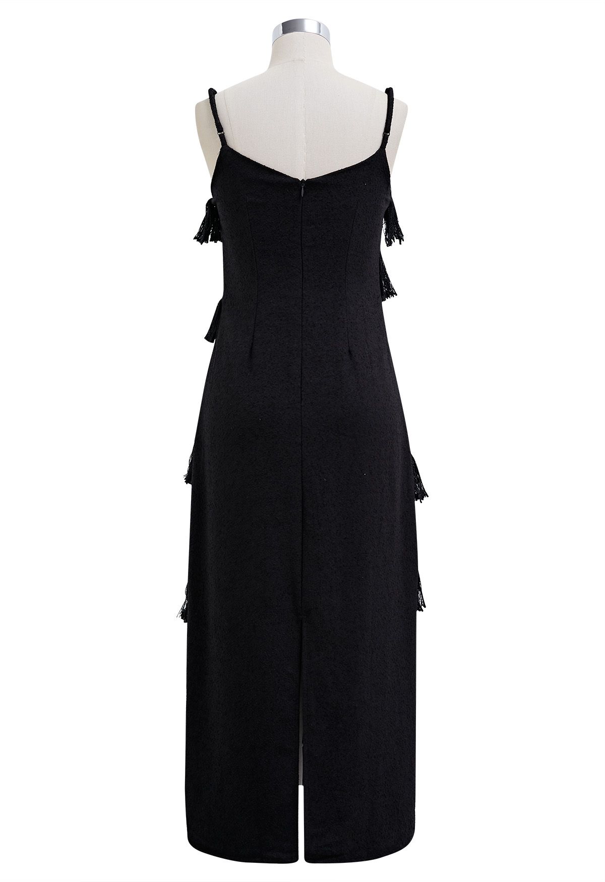 Verspieltes Camisole-Kleid mit Fransenstruktur in Schwarz