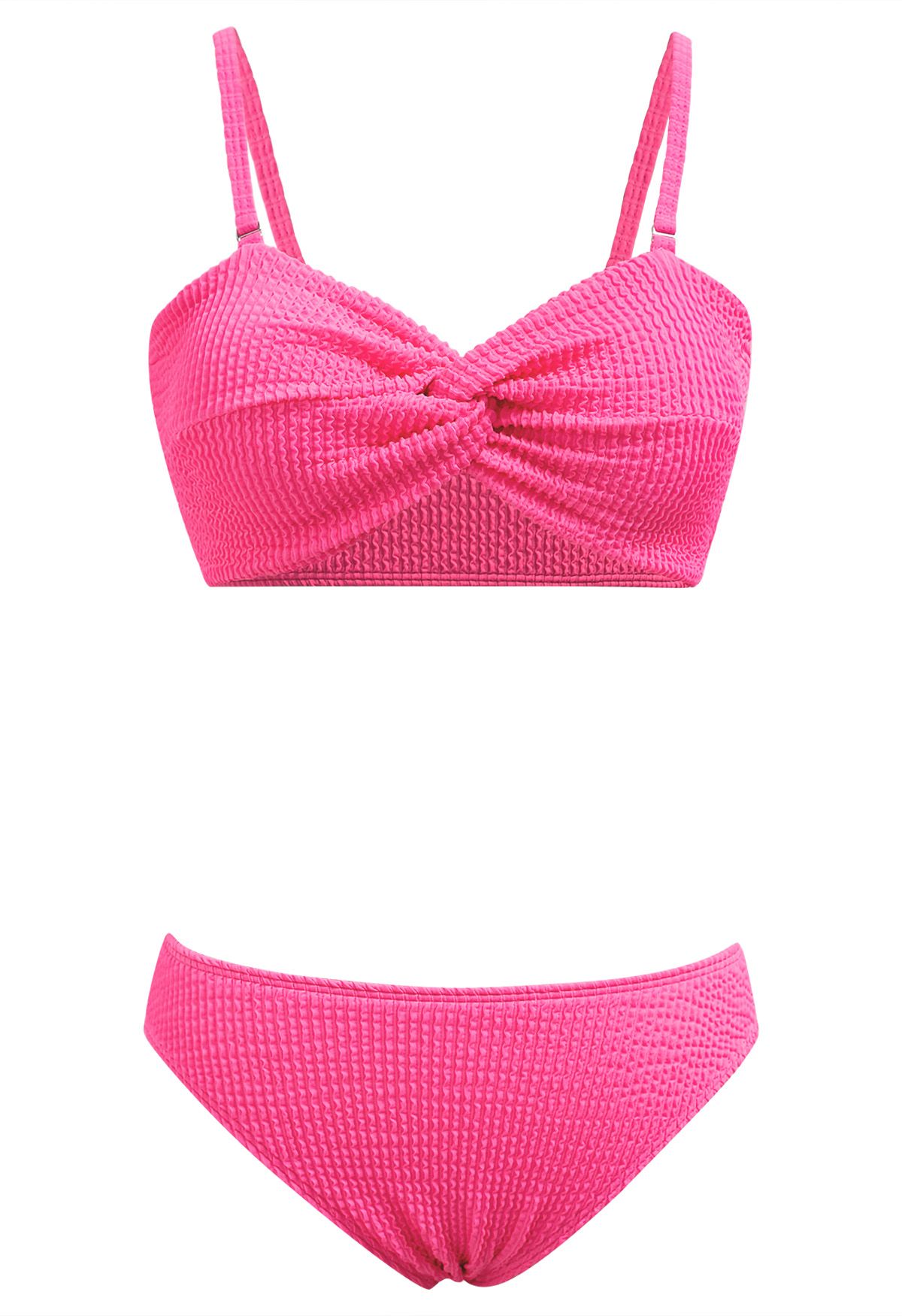 Dreiteiliges Bikini-Set mit gewellter Textur und Twist in Pink