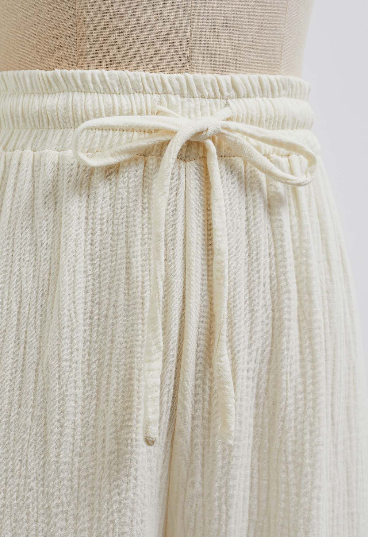 Leichte Baumwollhose mit Kordelzug in Creme