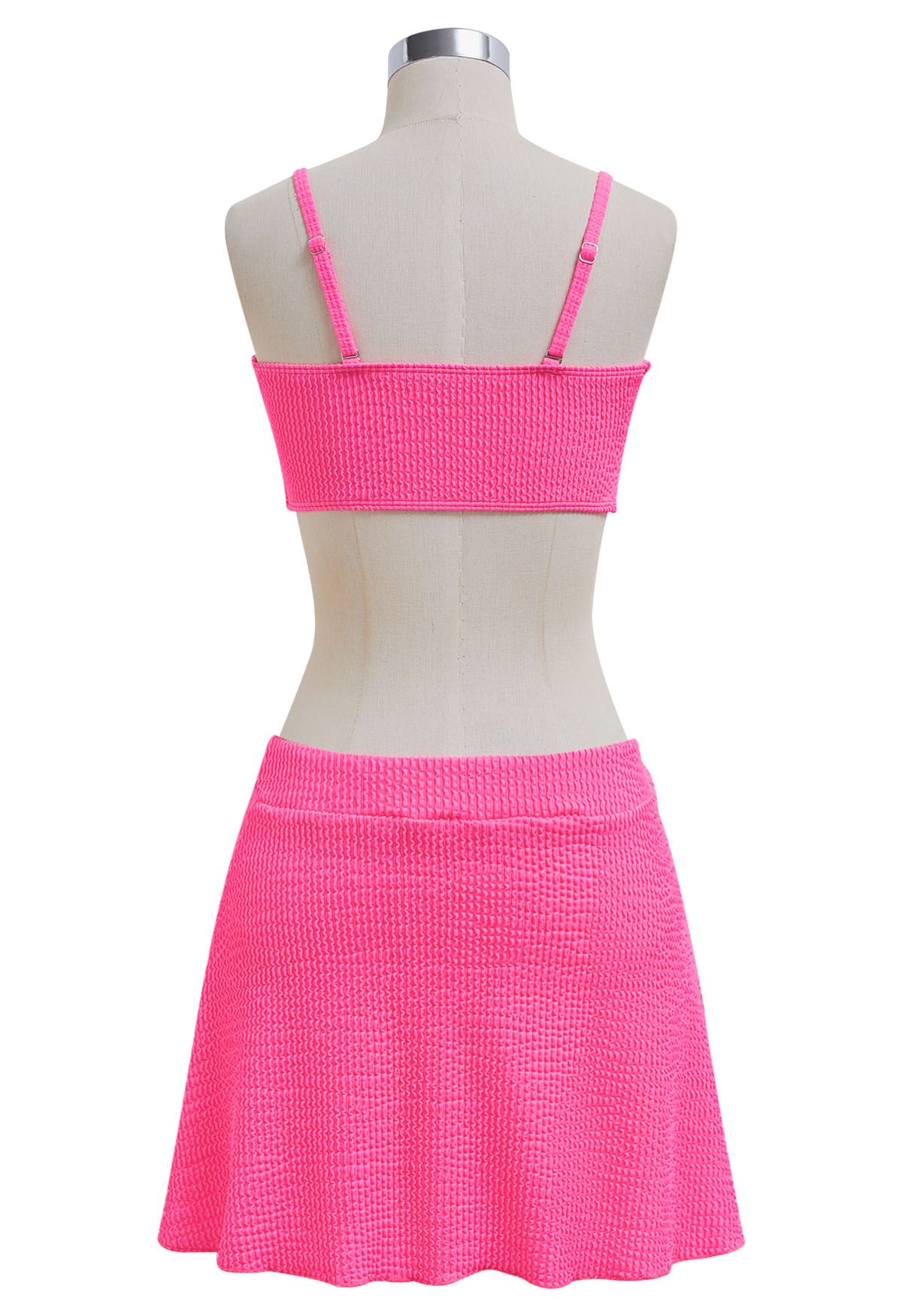 Dreiteiliges Bikini-Set mit gewellter Textur und Twist in Pink