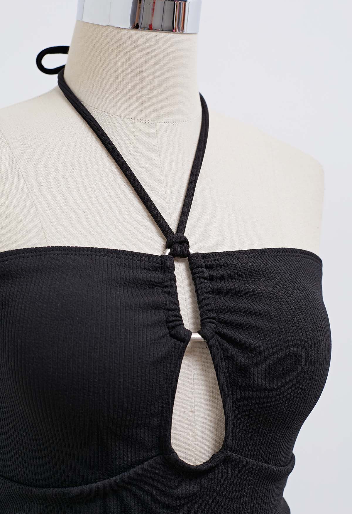 Einteiliger Badeanzug mit Neckholder und Cut-Out