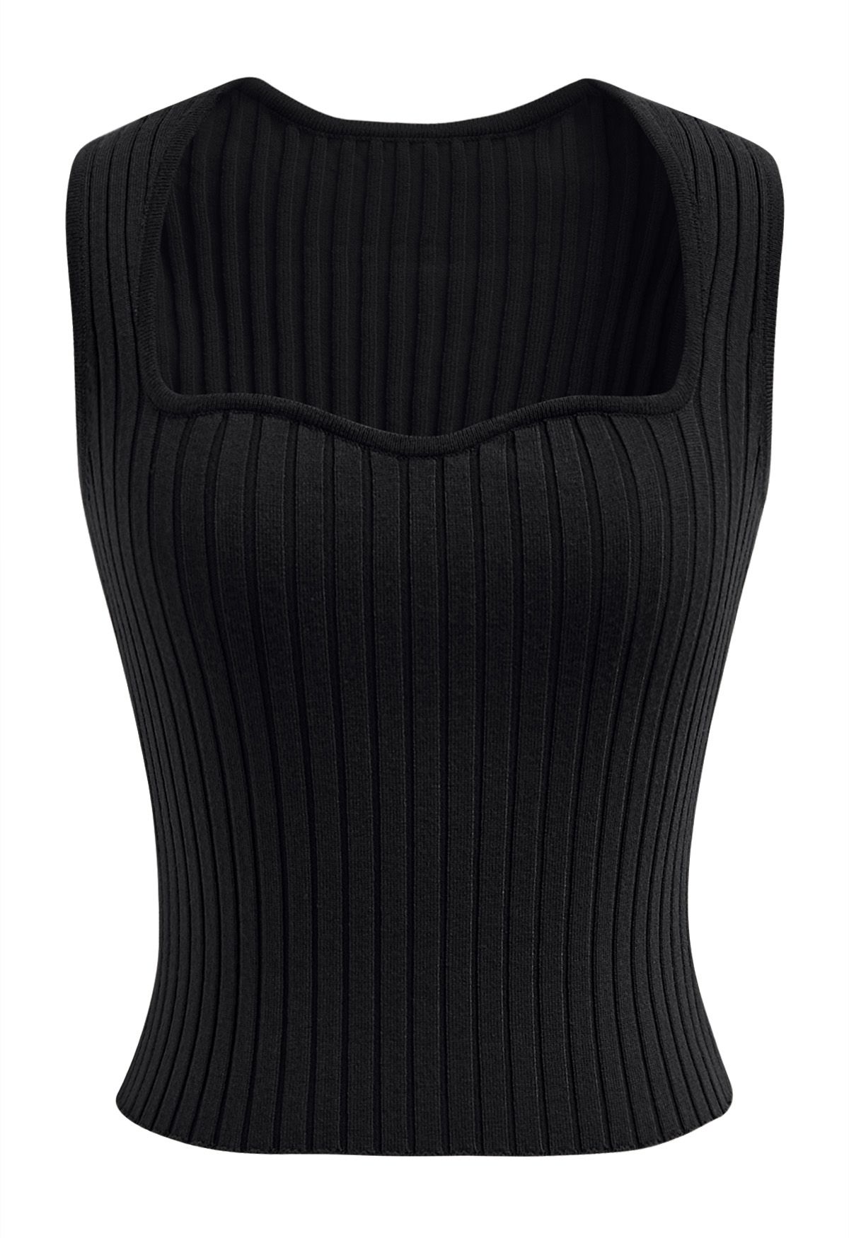 Schmeichelhaft sitzendes, geripptes Tanktop in Schwarz