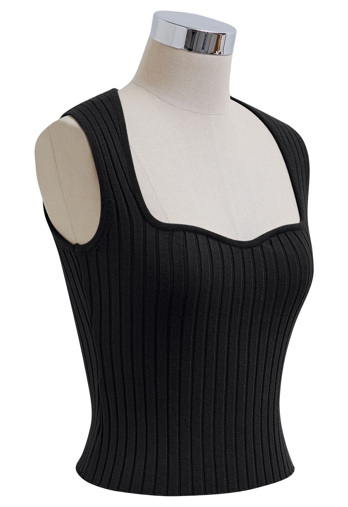 Schmeichelhaft sitzendes, geripptes Tanktop in Schwarz